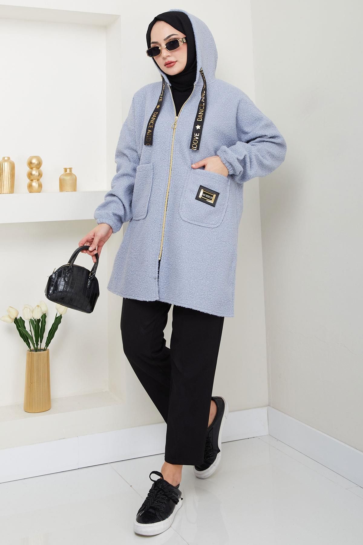 hafsamina-Oversize Boucle Coat Gray Hm2657 3