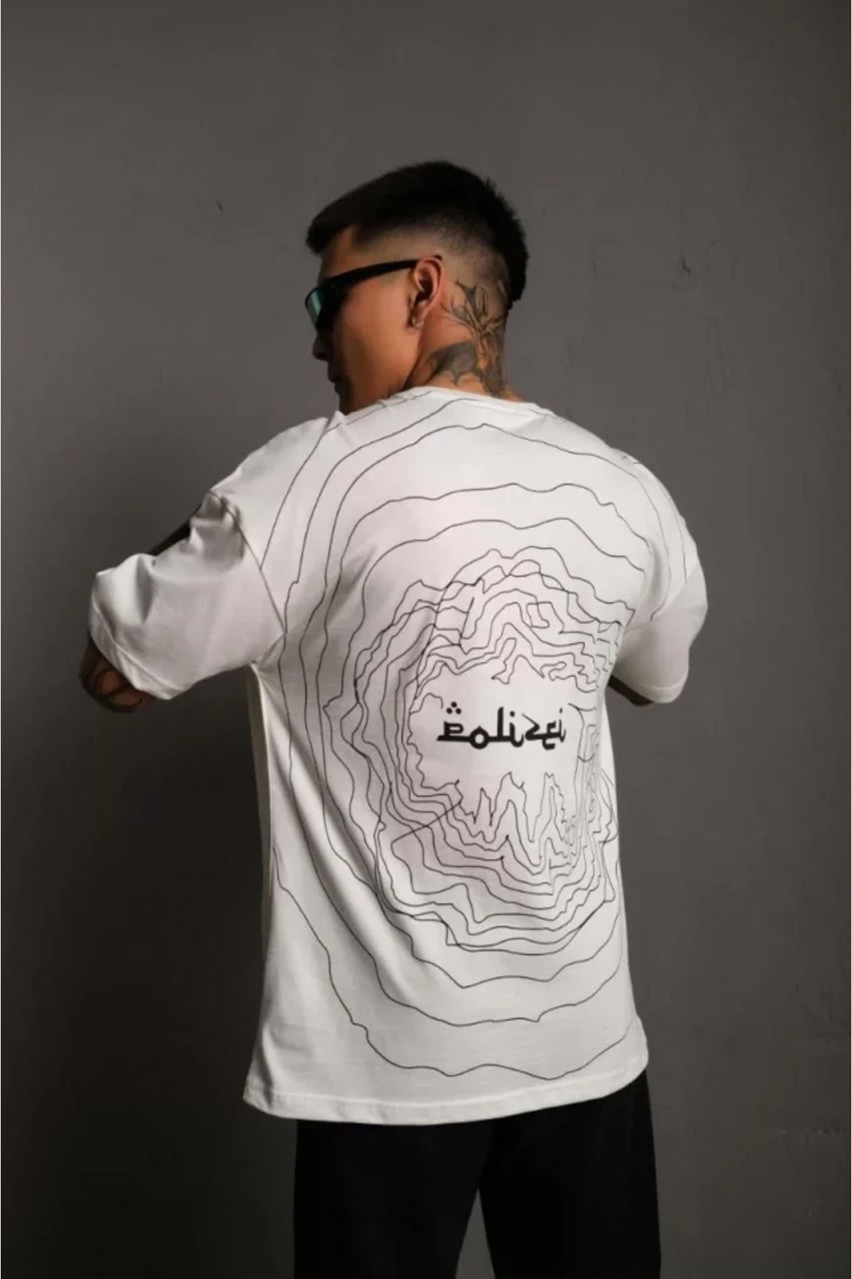 meisa Erkek Bisiklet Yakalı Sırt Baskılı Oversize T-Shirt - Beyaz