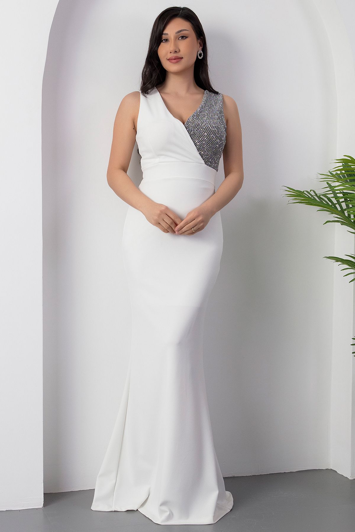 PULLIMM-Double Breasted Collar Long Fishnet Evening Dress 13213 4