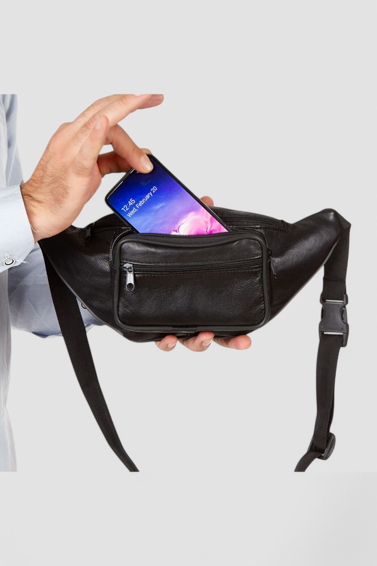 Lederax %100 Hakiki Deri Freebag Bel Çantası Siyah