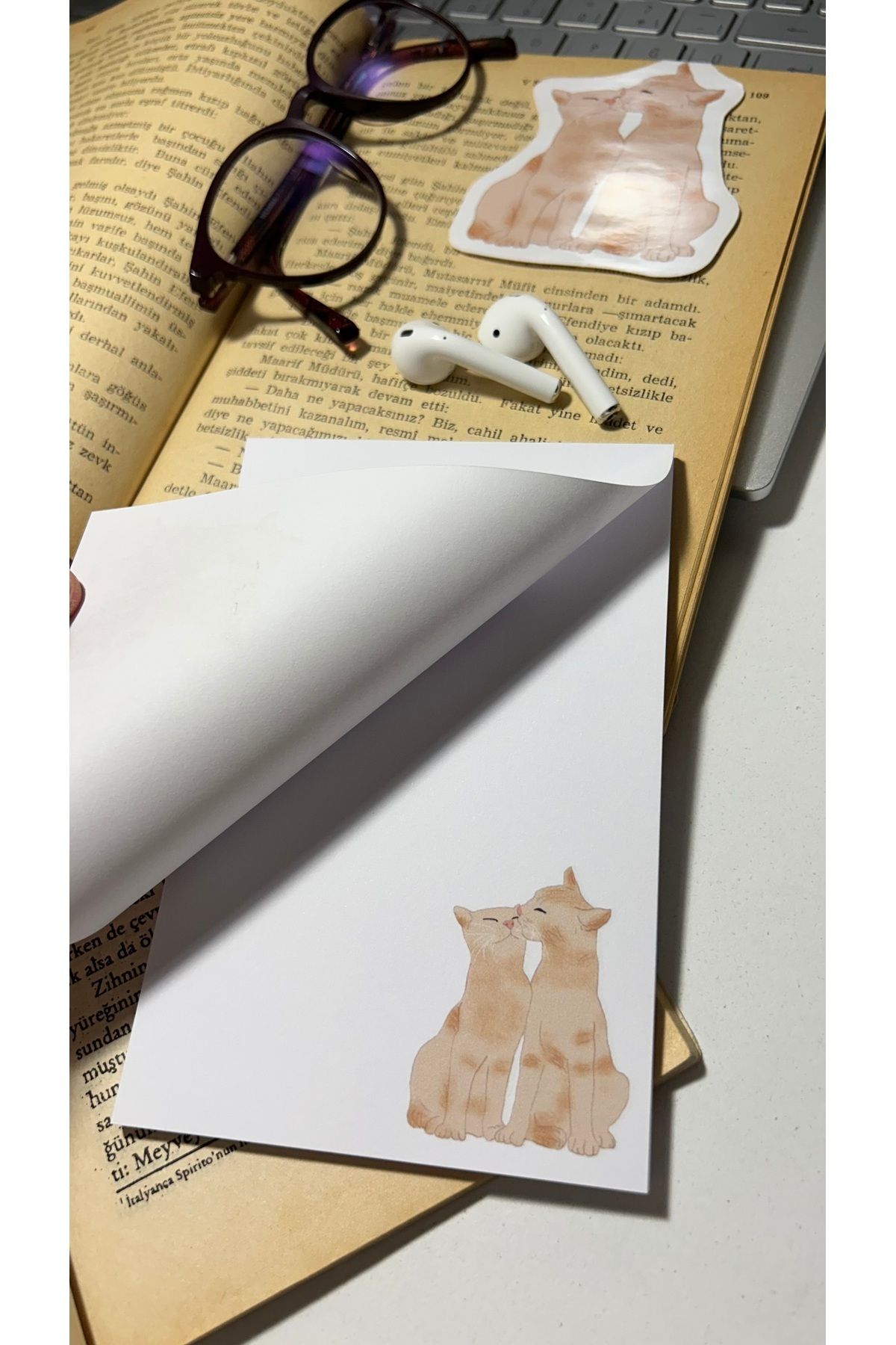 Handeto Kraft-Cat Themed Notepad Check Pluck Notebook, Glue Memo Pad, A6 Notebook, Unlined Notebook 5