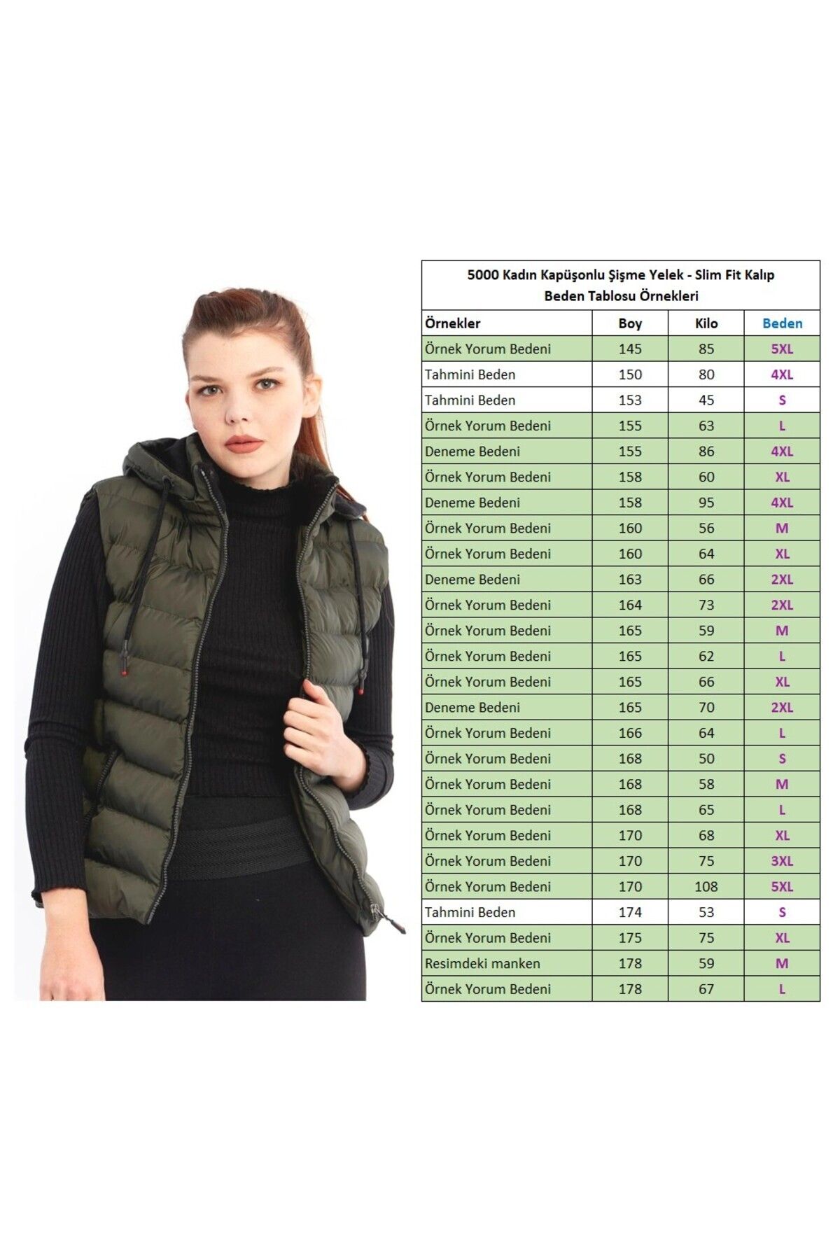 DYNAMO-Khakifarbene Pufferweste für Damen mit Kapuze und Fleece an der Innenseite der Kapuze 5