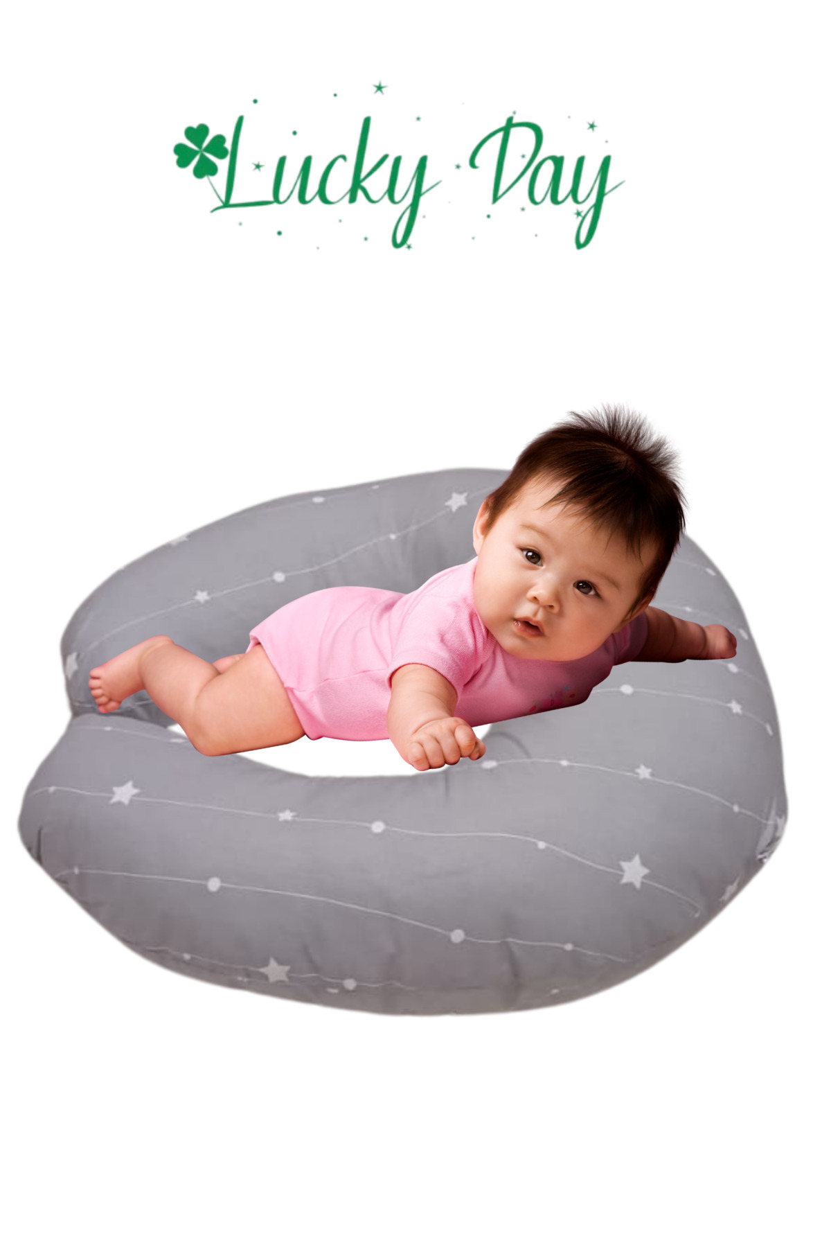 Lucky Day Emzirme Yastığı /bebek Destek Minderi, Hamile Yastığı, Pamuklu Kumaş, Stars, Antrasit Gri fotoğrafı 4 (önizleme)