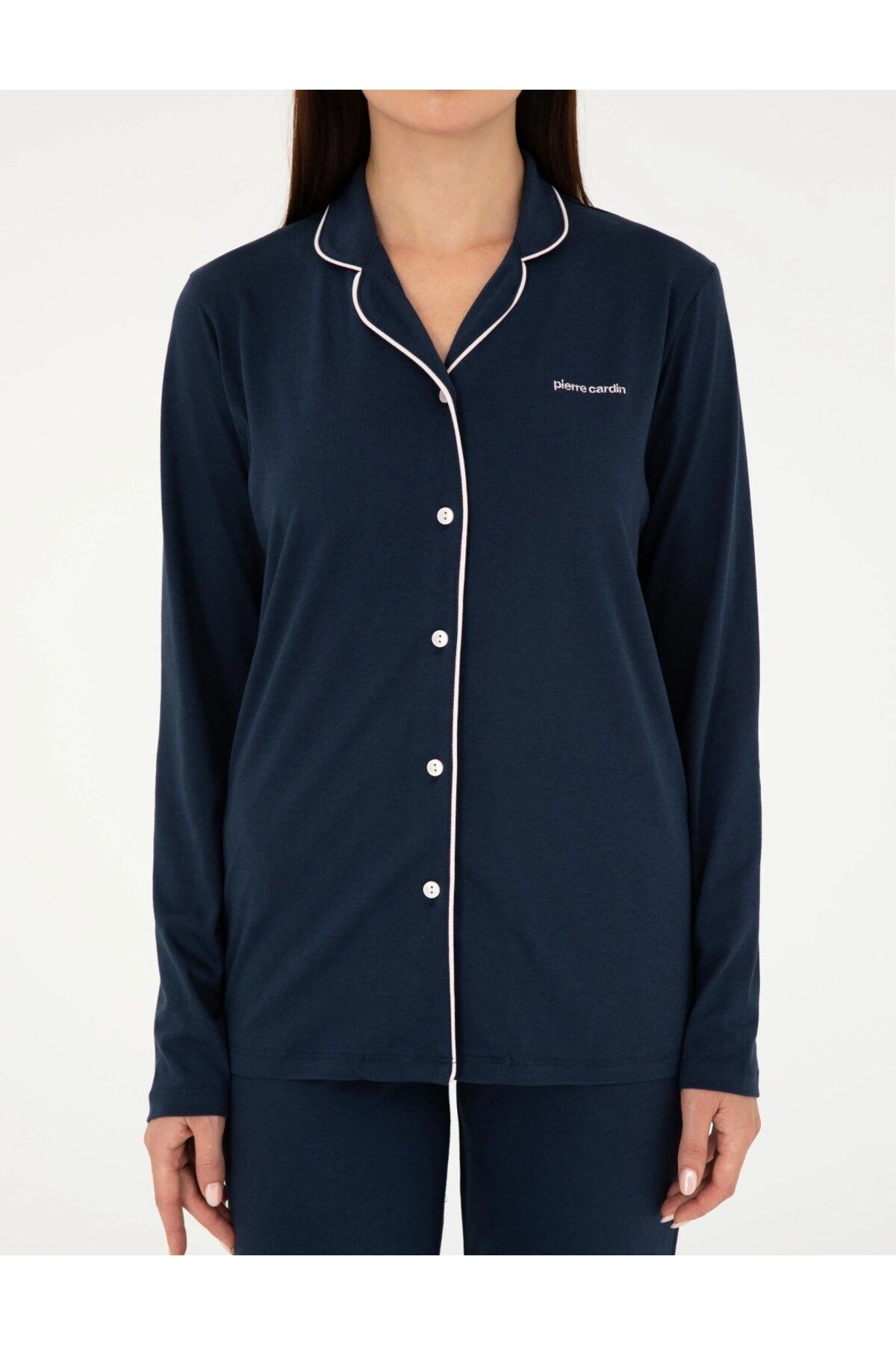 Pierre Cardin-Women's Navy Blue Cotton Modal Pajamas Set - Tall Placket, Boxed Q8.U.8O.K2.K.A8.P.C 3