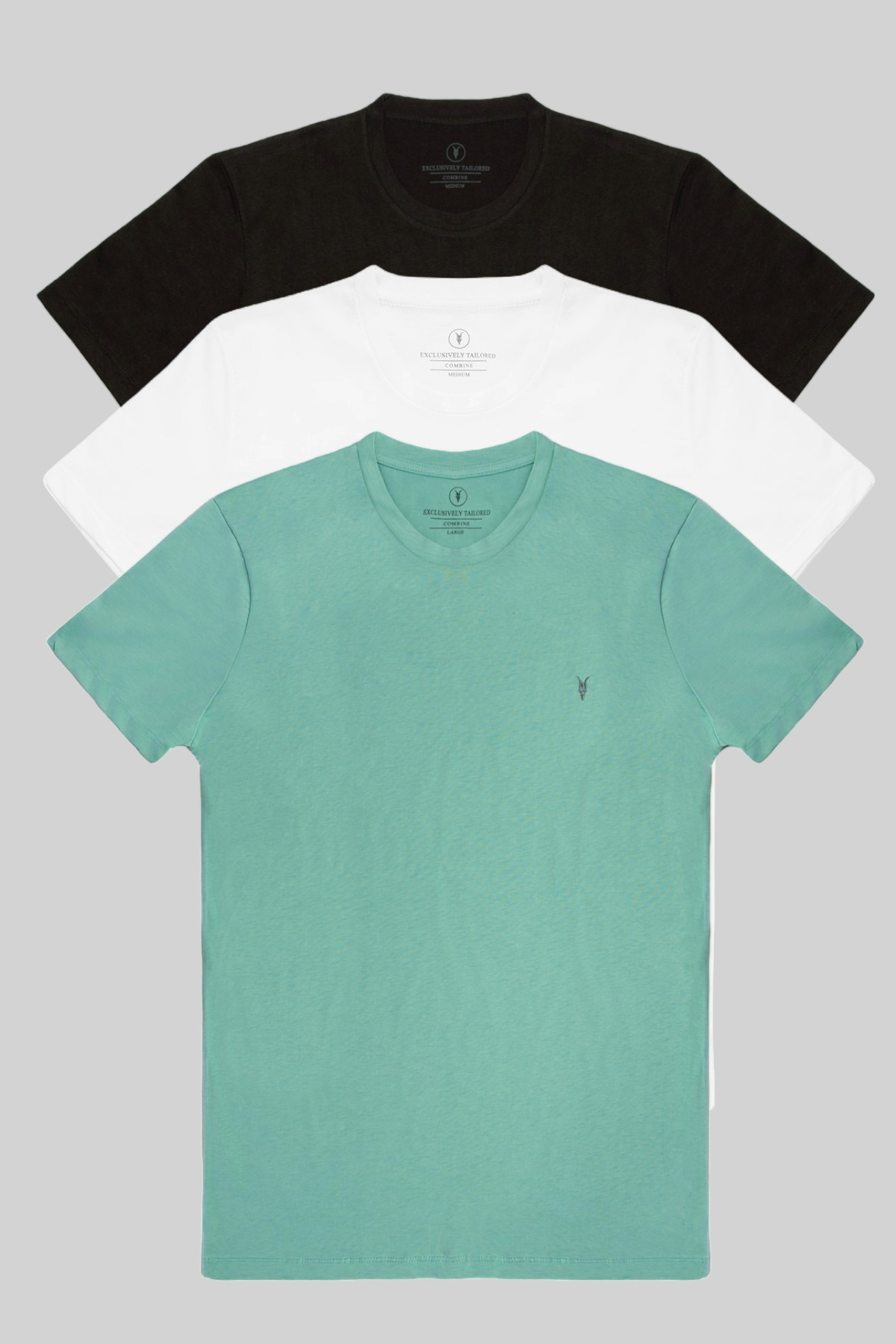 COMBİNE MİCHAİL-Tricou de bază pentru bărbați, 100% bumbac, cu gâtul turn, din 3 piese 1