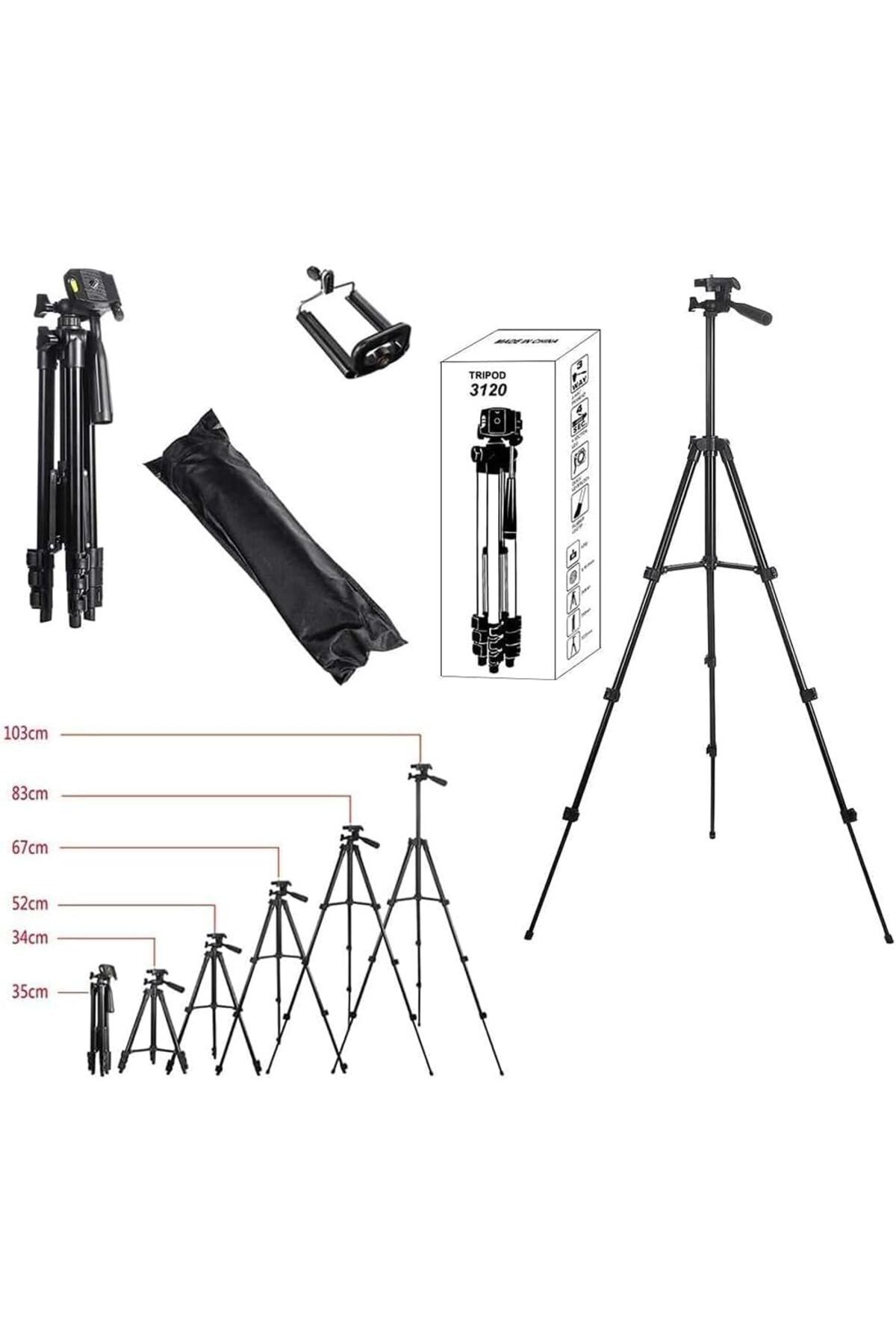 fulina-Tripod, Aluminium Foldable Camera-Tripod, with Mobile Clip Holder Bracket,4 Section Adjustable 2
