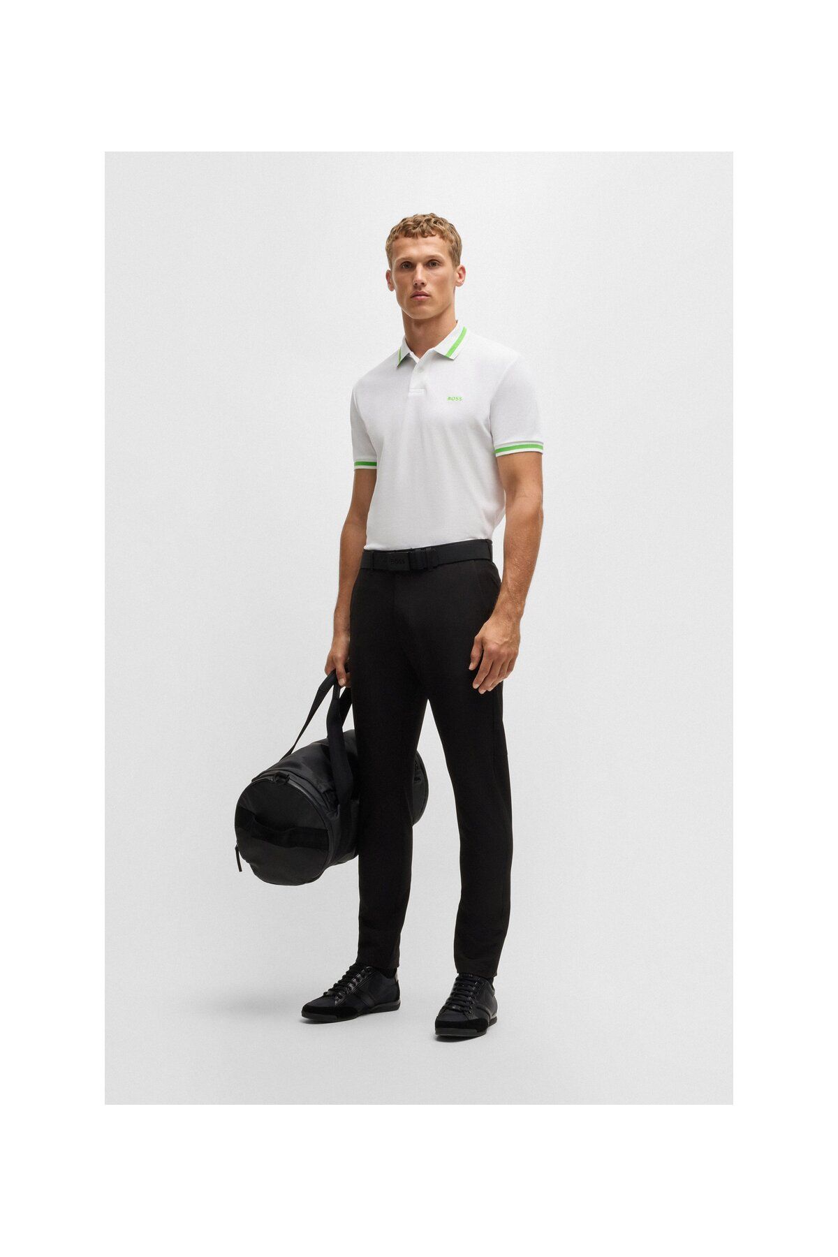 تی شرت یقه پولو سفید مردانه پنبه ، کنتراست مفصل چوگان yaka t shirt BOSS