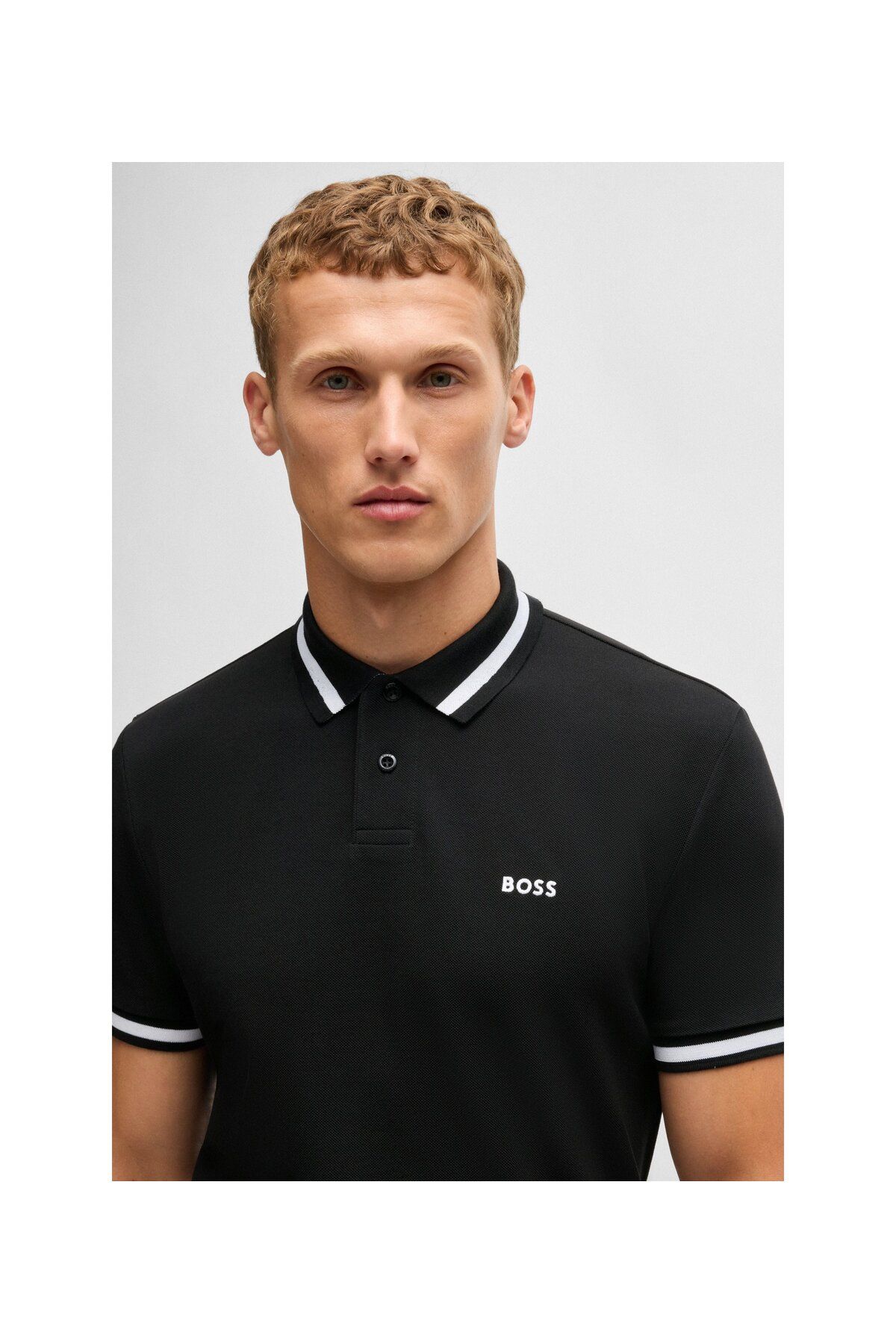 تی شرت یقه پولو مشکی مردانه پنبه ، کنتراست مفصل چوگان yaka t shirt BOSS