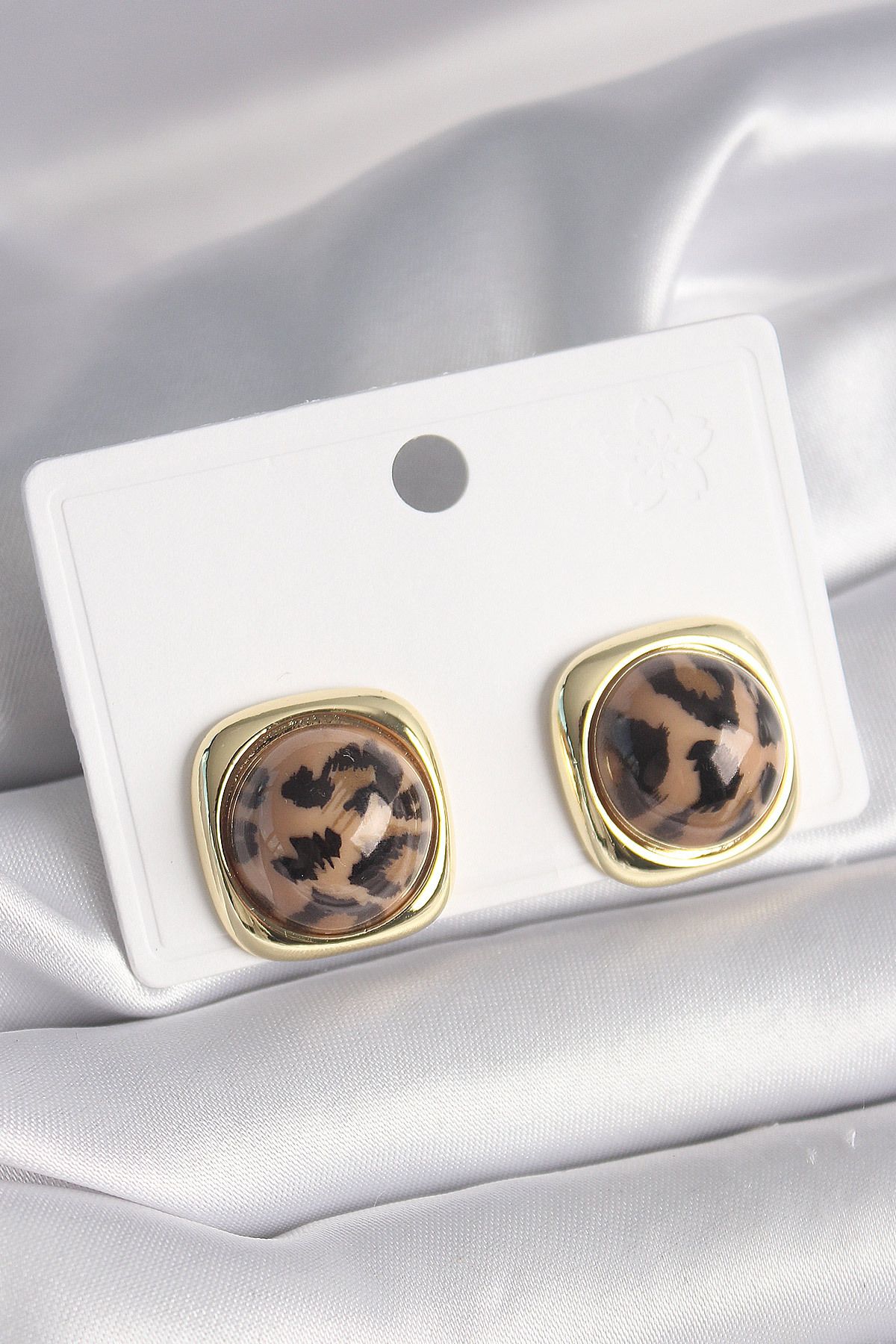 BZK ACCESSORİES Pirinç Gold Renk Kare Kaplan Desen Kadın Küpe