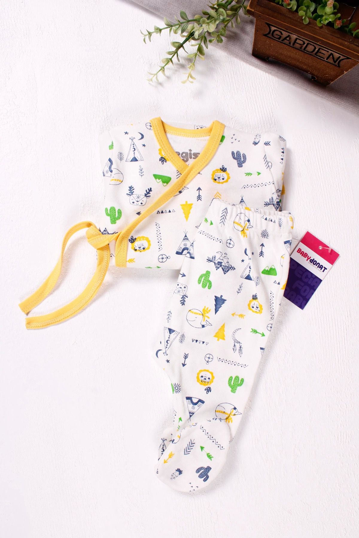 candar-Baby Boy Set - Newborn 3-6 Months Camp, Double Breasted 2-Piece Yellow 4