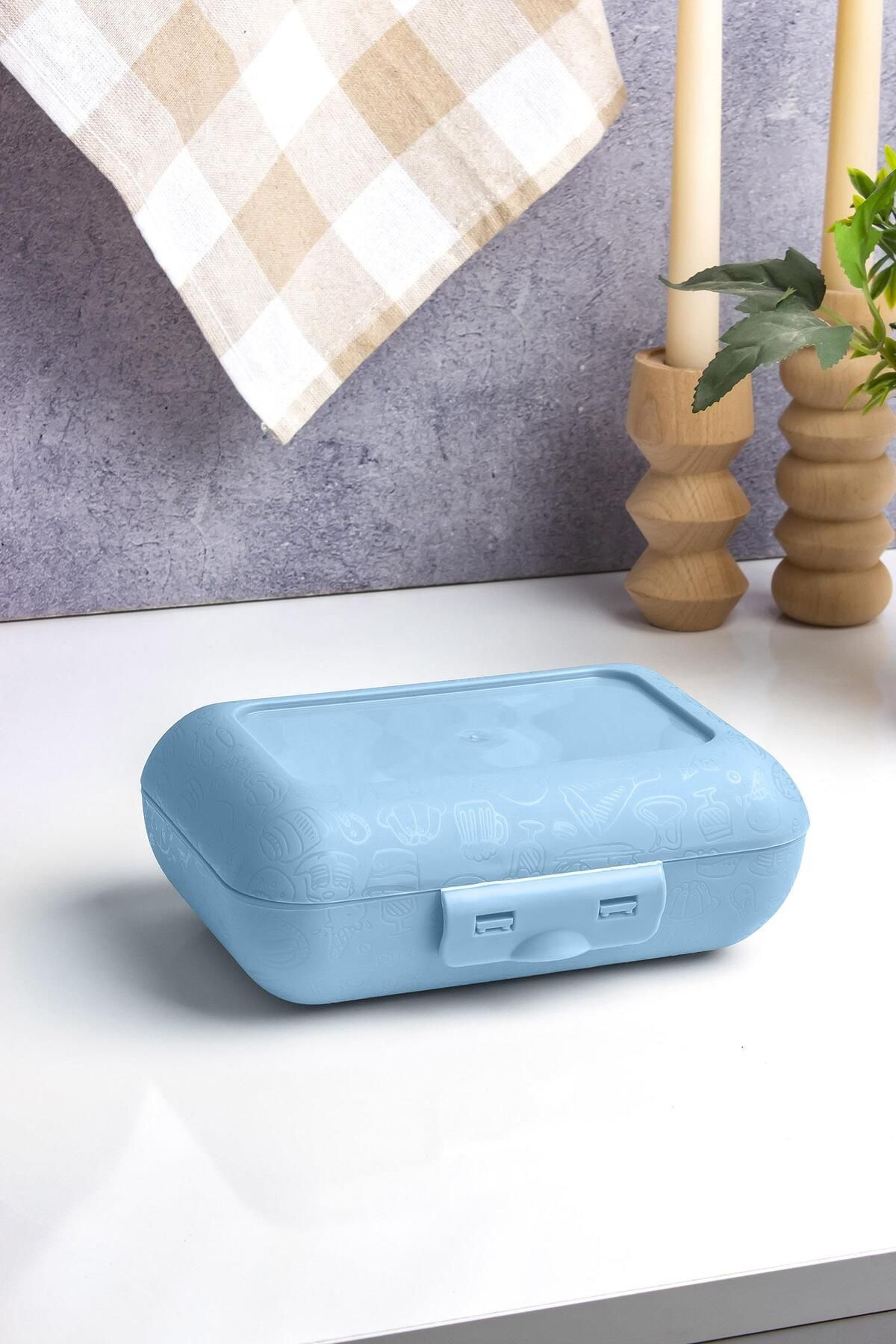 Okyanus Home-Blue Lunch Box 2 Layers 5 Compartments Lunch Box with Fork and Spoon 4