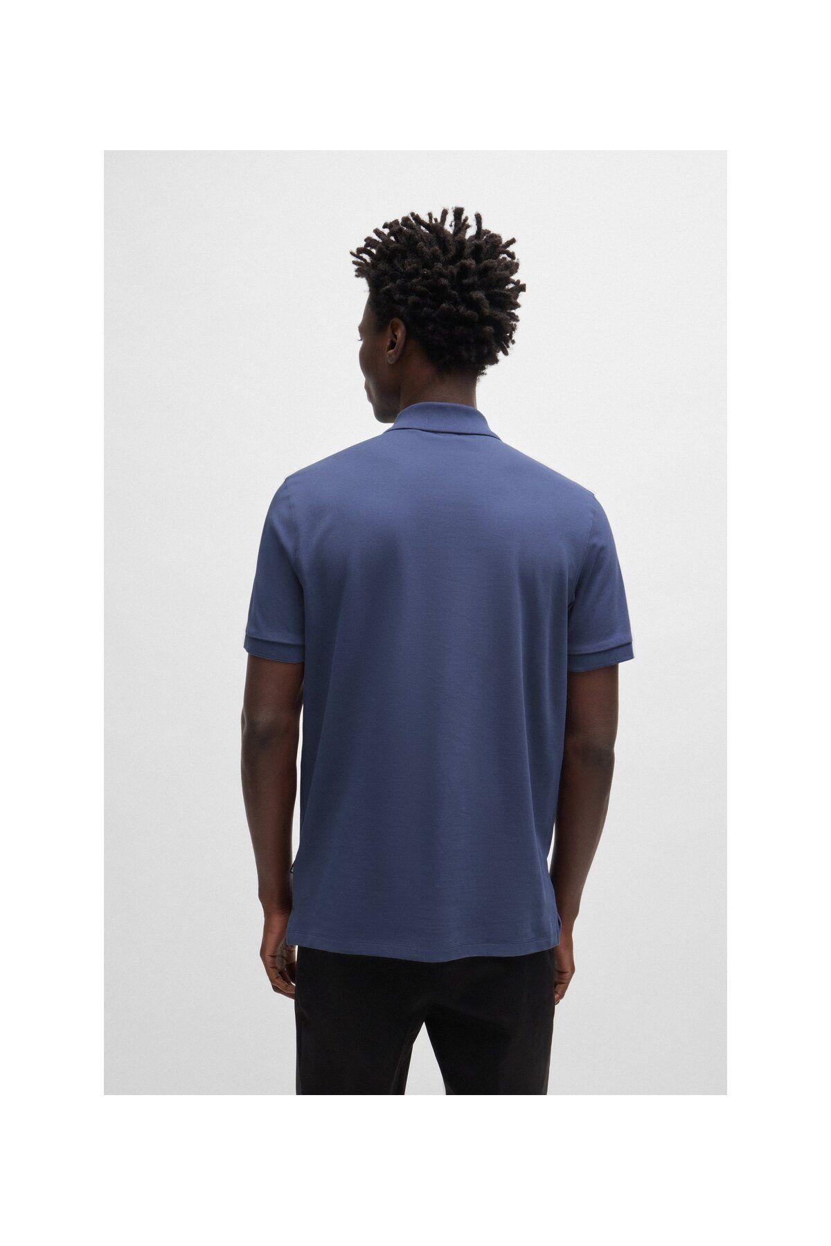 تی شرت یقه پولو آبی مردانه دکمه پنبه ، آستین کوتاه Navy Blue Collar 412 BOSS