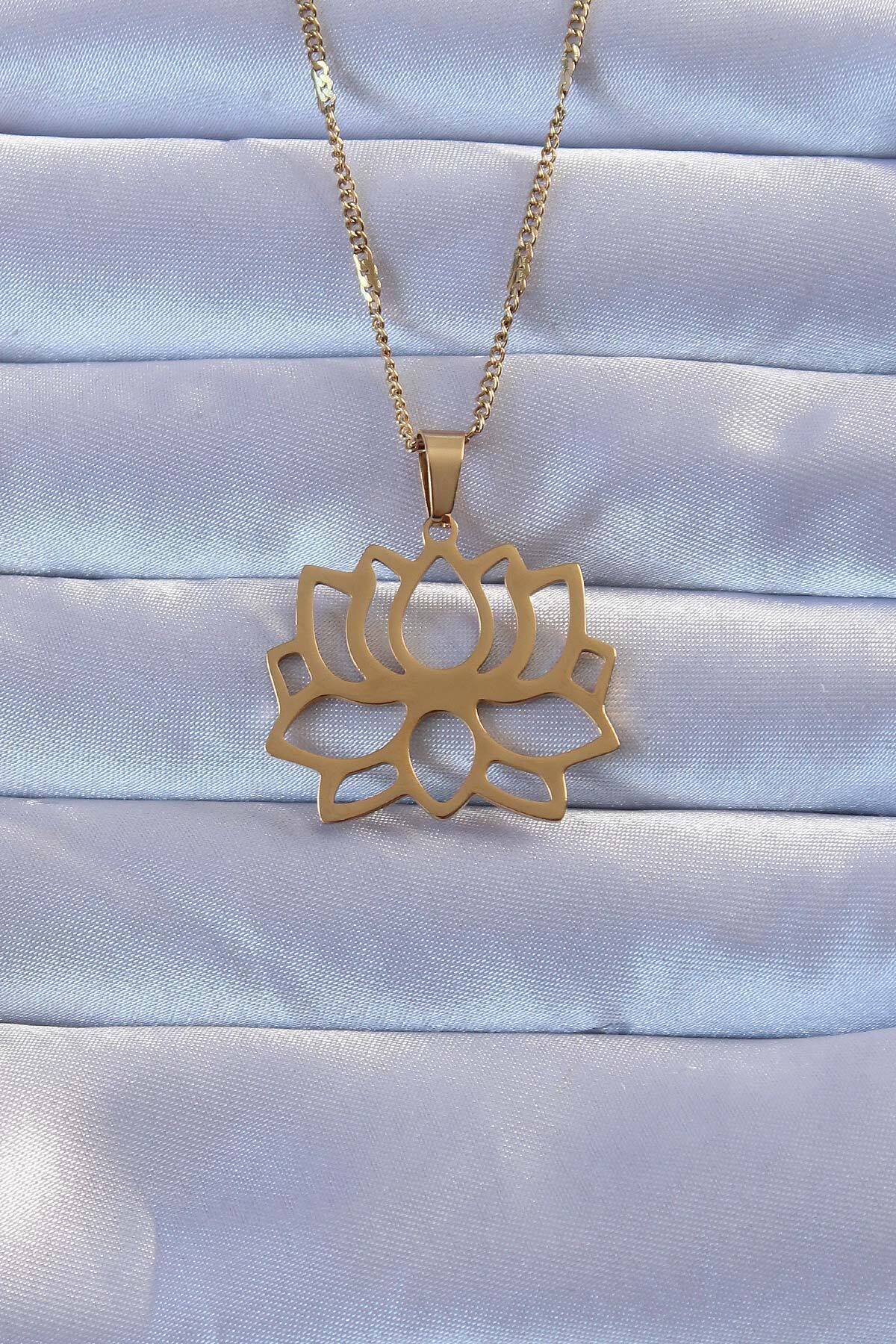 Evinso 316L Altın Renk Lotus Kolye