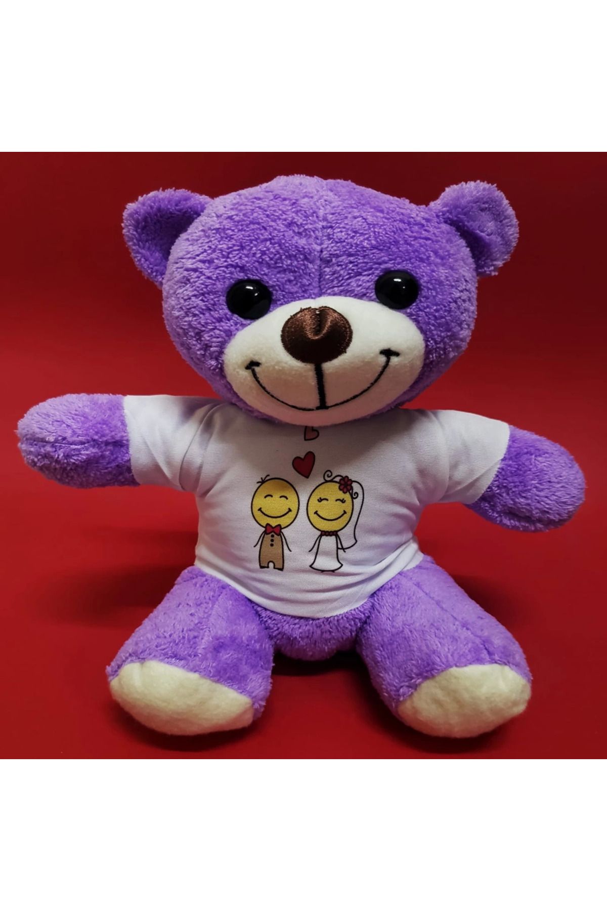 Evinso Aşık Çiftler Tişörtlü Mor Peluş Ayıcık