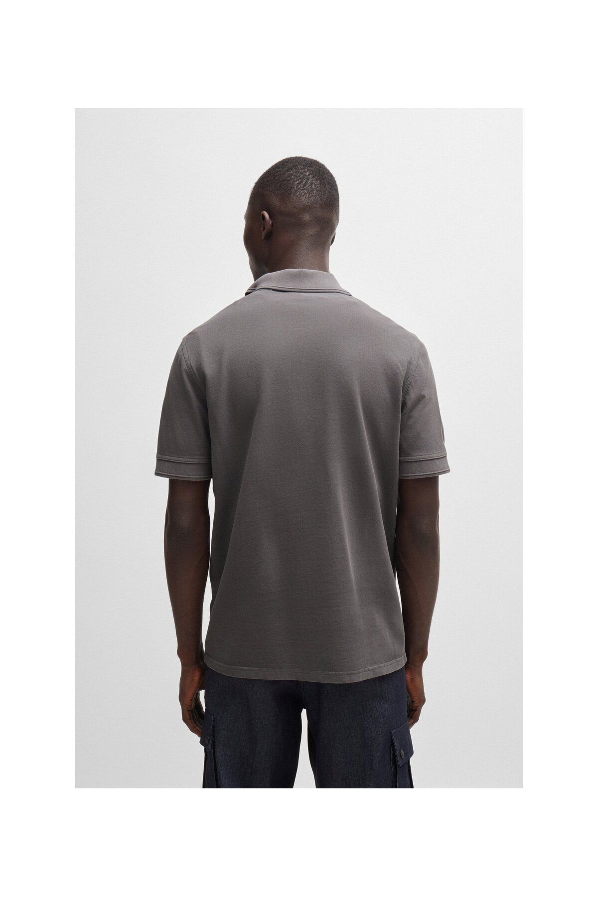 تی شرت یقه پولو خاکستری مردانه آرم طرح دار پنبه Pike Polo Yaka t shirt BOSS