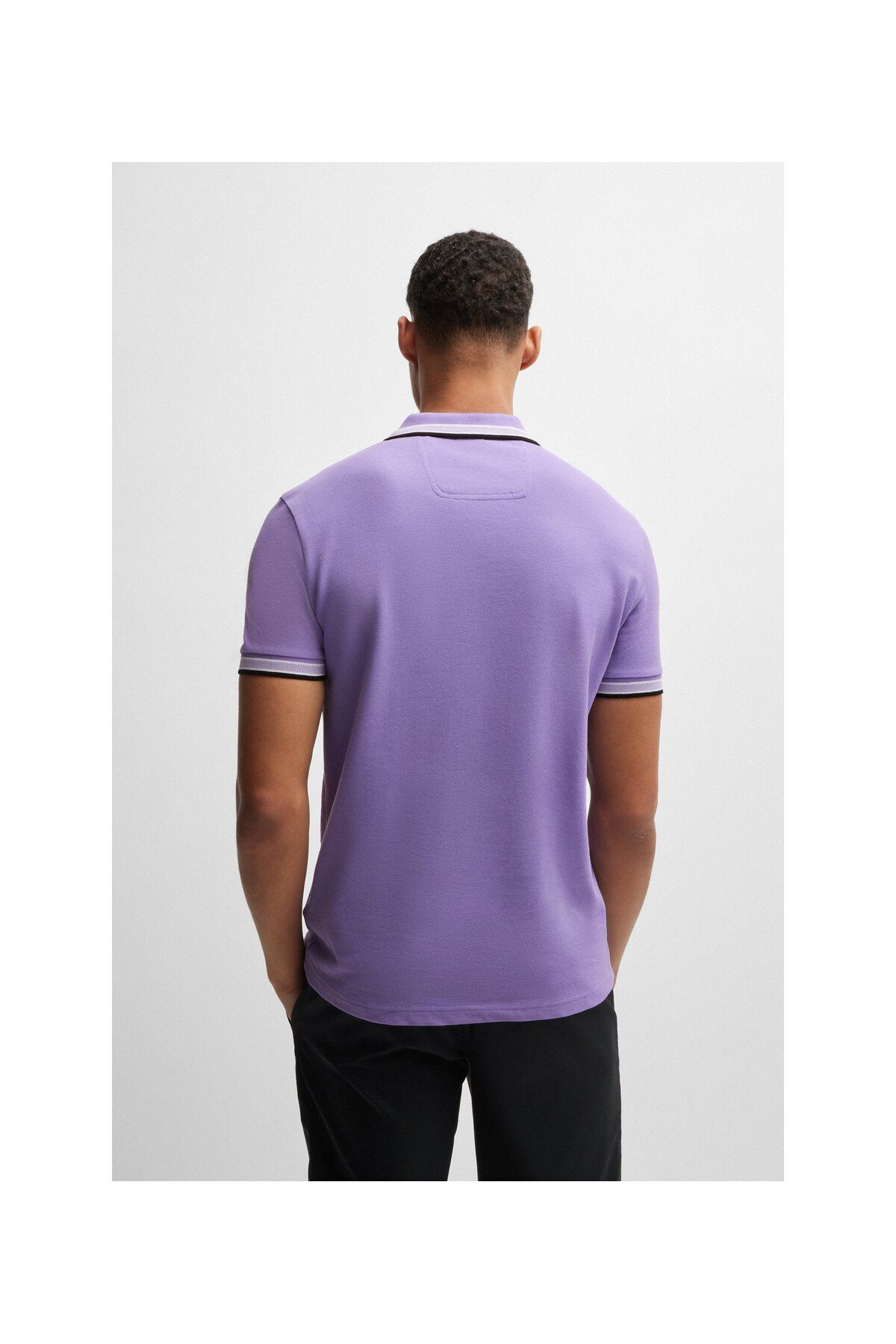 تی شرت یقه پولو بنفش مردانه لوگوی رنگ کنتراست پنبه چوگان yaka t shirt BOSS