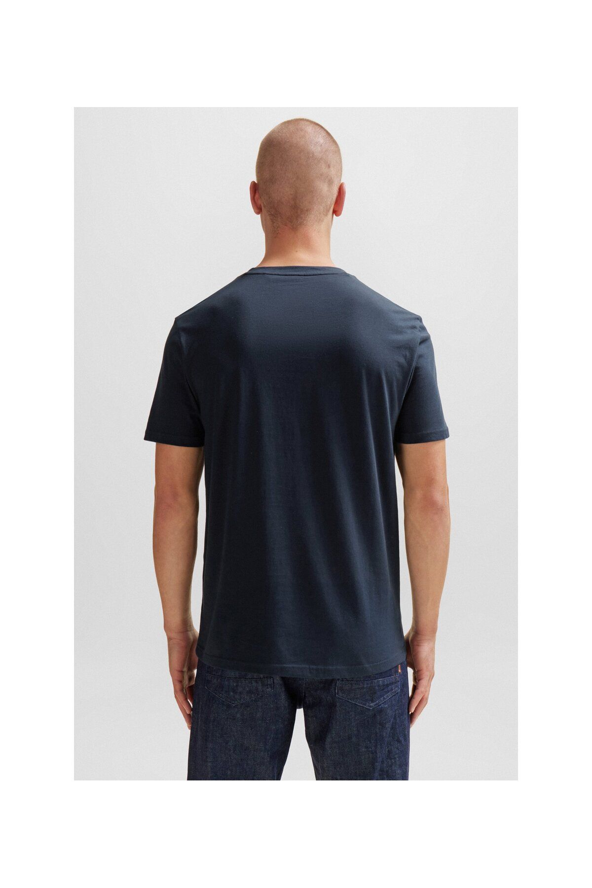 تی شرت آبی مردانه آرم لاستیکی طرح دار پنبه ای T Shirt BOSS