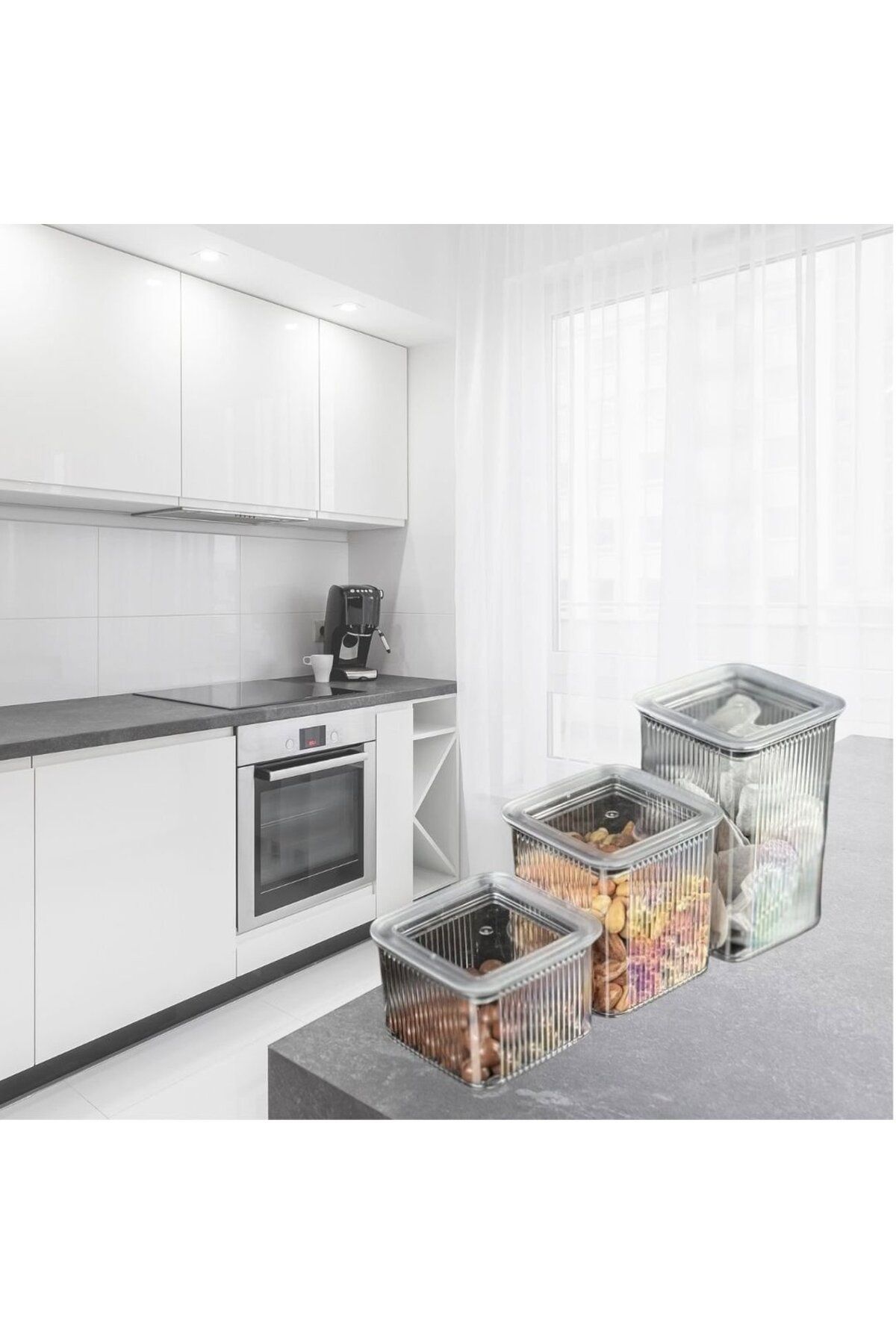 Albayrak 3 LÜ Set Vakumlu Kare Saklama Kabı Akrilik Kristal 3 Boy Erzak Kabı (600-900-1300 ML)
