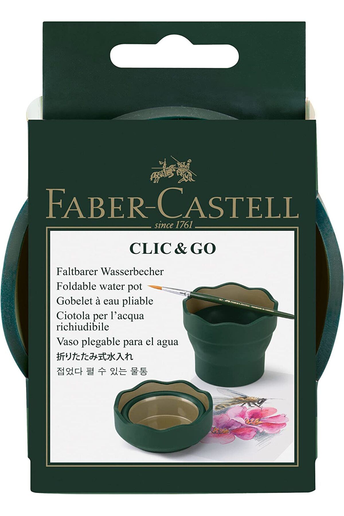 Faber Castell-كوب ماء فني Clic & Go من Faber-castell باللون الأخضر الداكن - غسالة فرشاة طلاء باللون الأخضر الداكن قابلة للطي 1