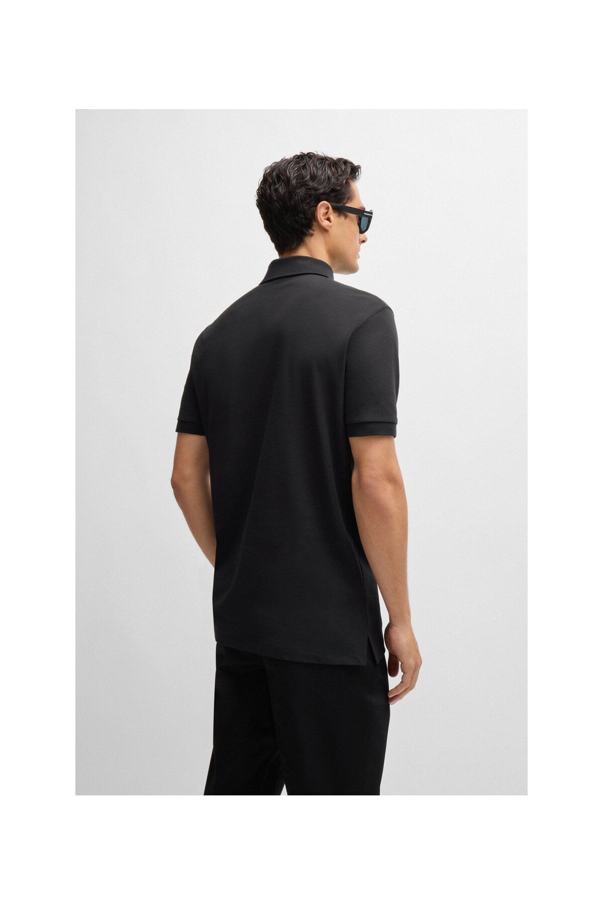 تی شرت یقه پولو مشکی مردانه آرم پنبه ارگانیک گل دوزی شده چوگان yaka t shirt BOSS