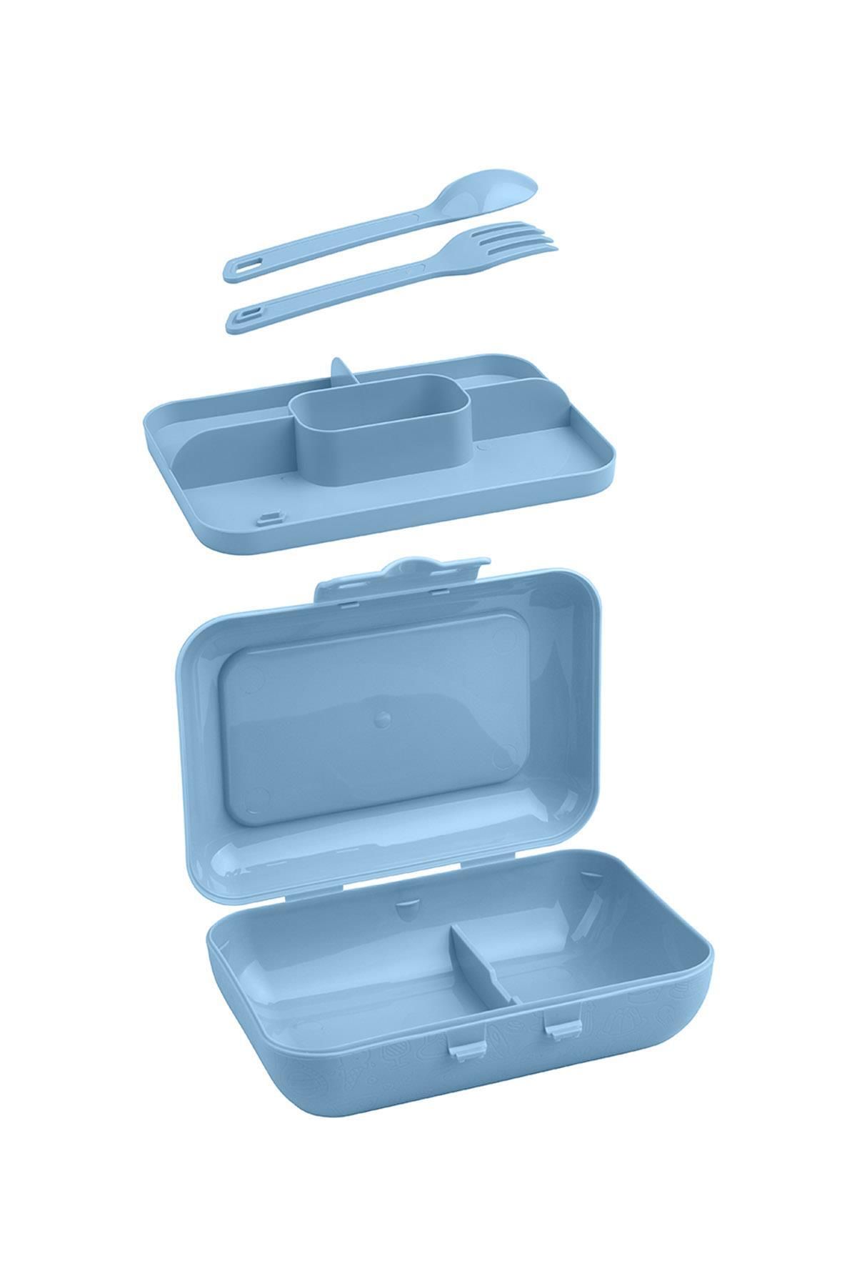 Okyanus Home-Blue Lunch Box 2 Layers 5 Compartments Lunch Box with Fork and Spoon 5