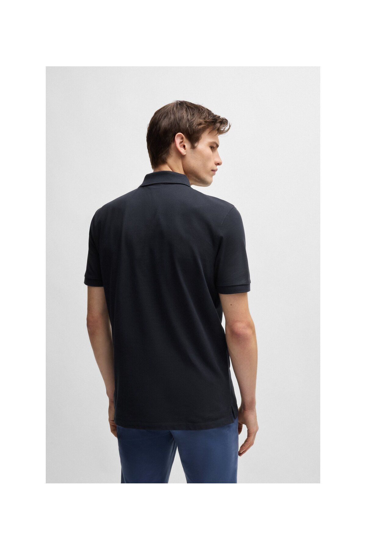 تی شرت یقه پولو آبی مردانه آرم پنبه ارگانیک گل دوزی شده چوگان yaka t shirt BOSS