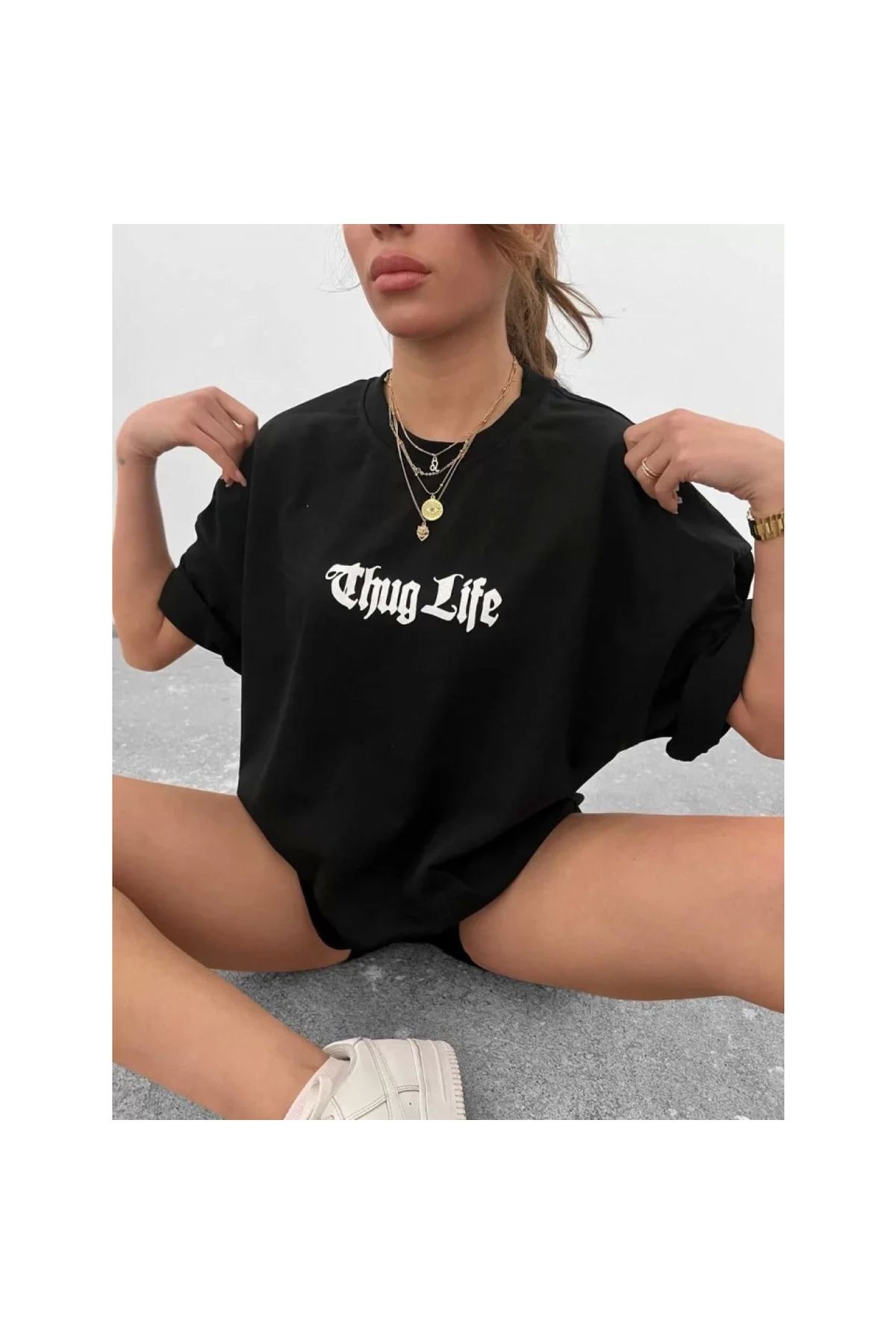 Narnuga Unisex Bisiklet Yaka Baskılı Oversize TShirt