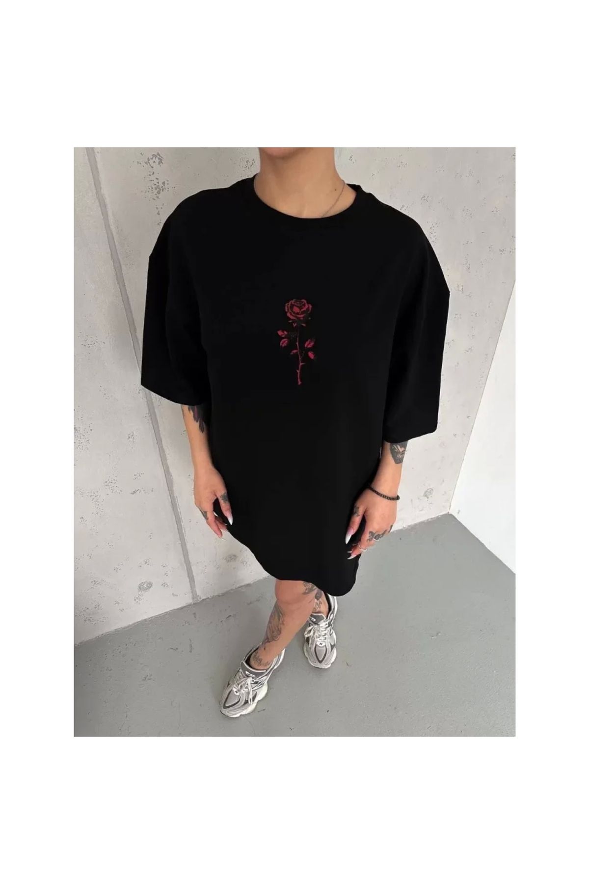 Narnuga Unisex Bisiklet Yaka Baskılı Oversize TShirt