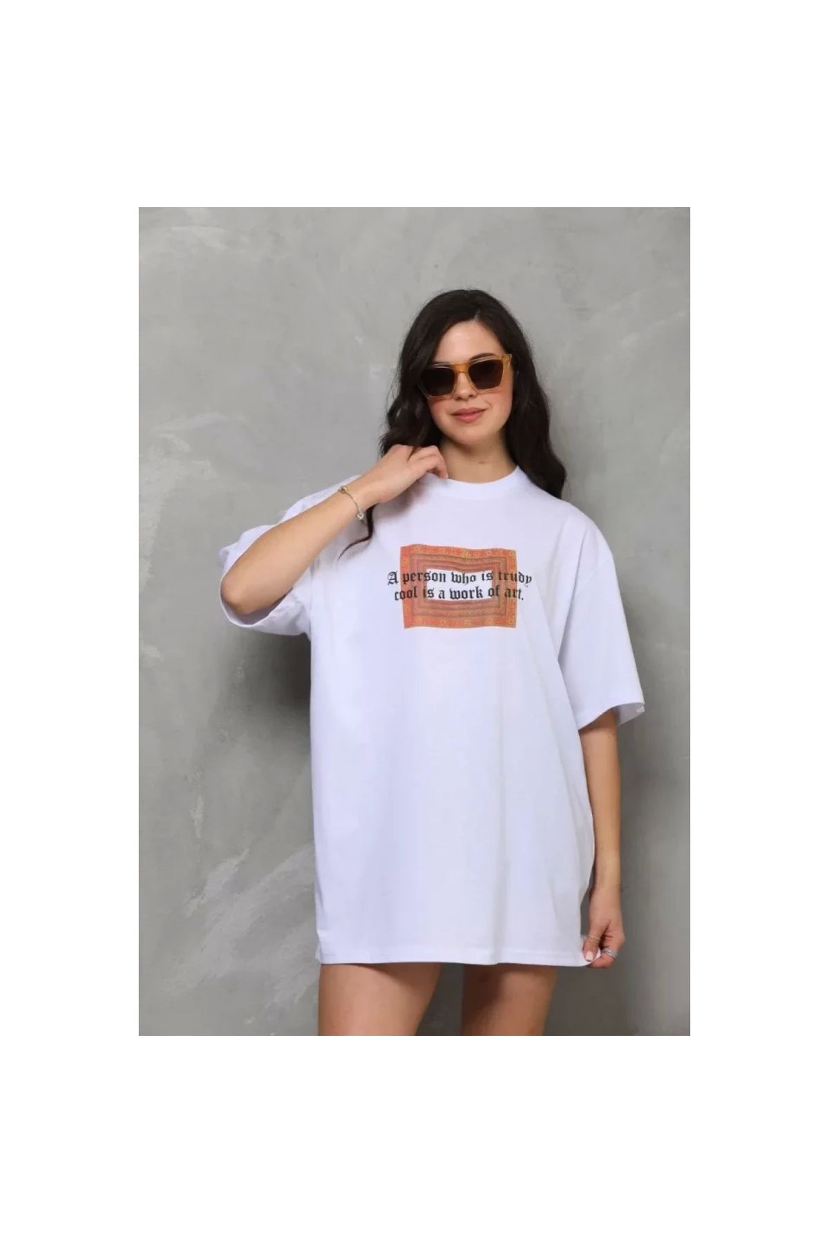 Narnuga Unisex Bisiklet Yaka Baskılı Oversize TShirt
