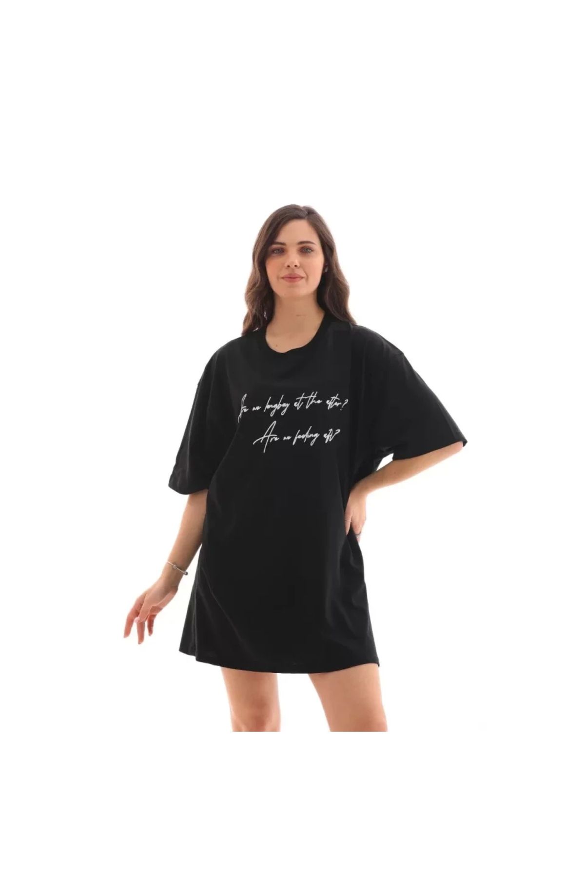 Narnuga Unisex Bisiklet Yaka Baskılı Oversize TShirt