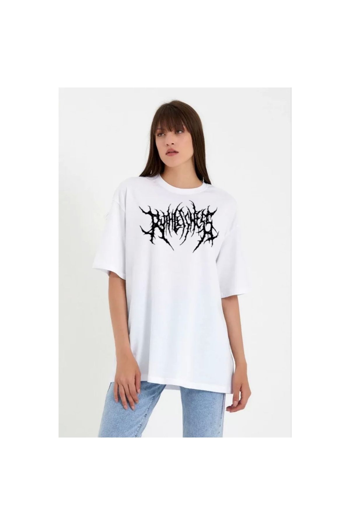 Narnuga Unisex Bisiklet Yaka Baskılı Oversize TShirt