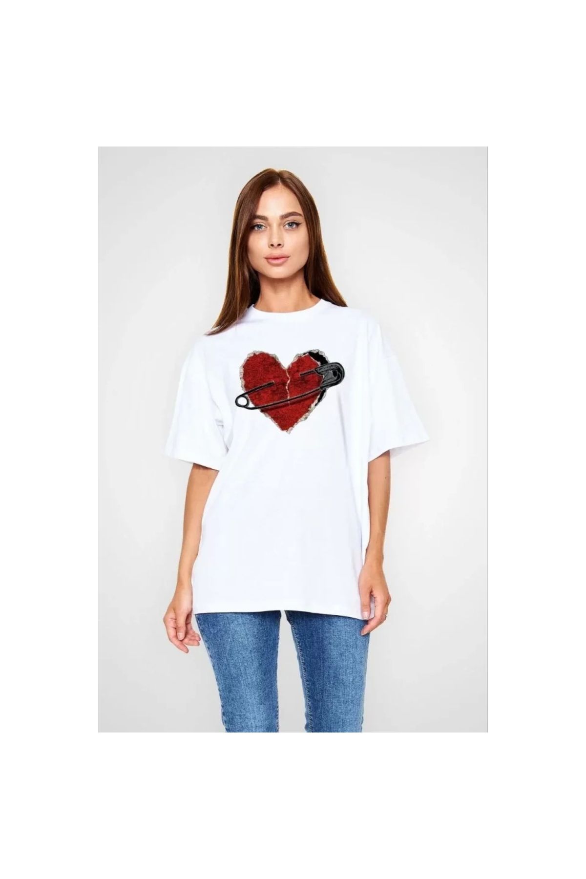 Narnuga Unisex Bisiklet Yaka Baskılı Oversize TShirt