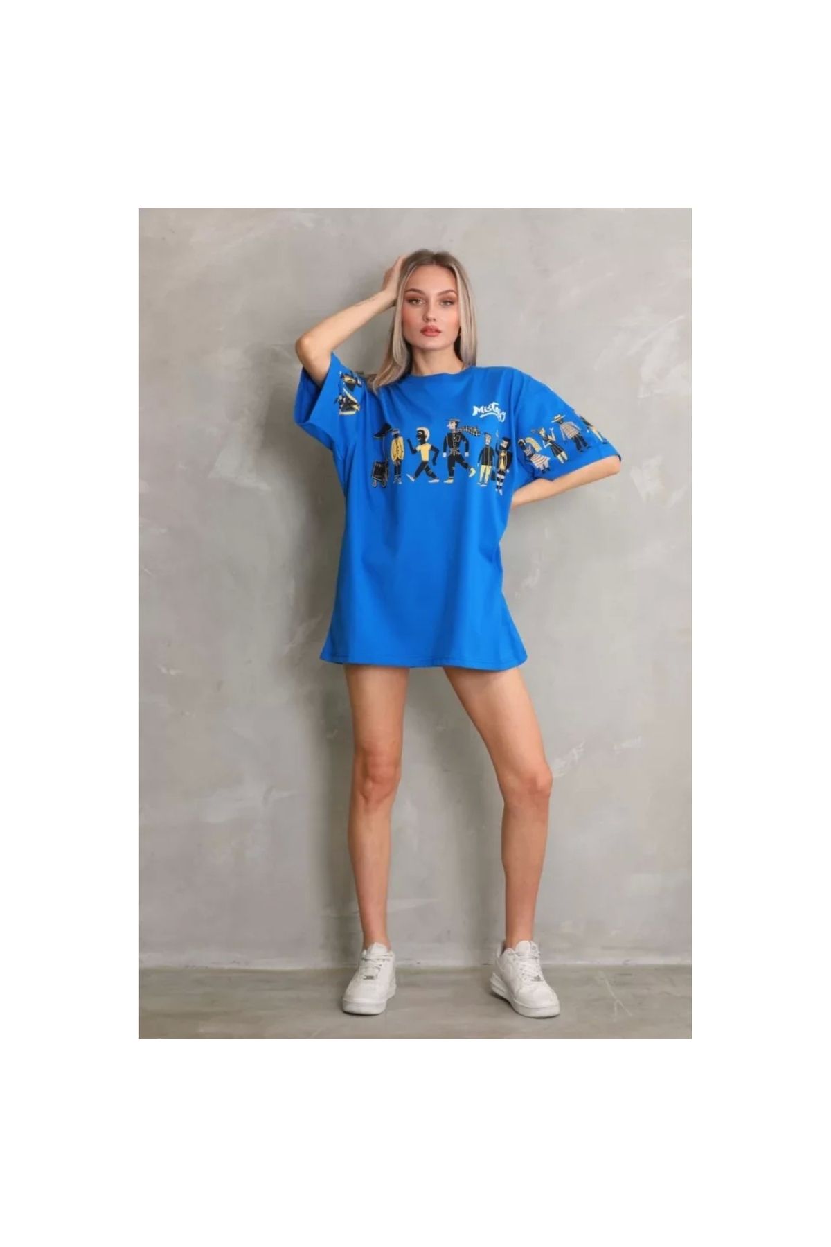 Narnuga Unisex Bisiklet Yaka Baskılı Oversize TShirt