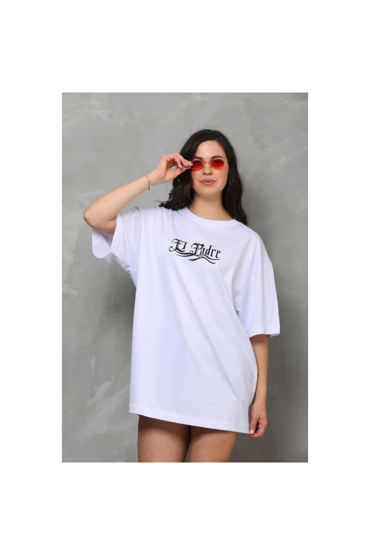 Narnuga Unisex Bisiklet Yaka Baskılı Oversize TShirt