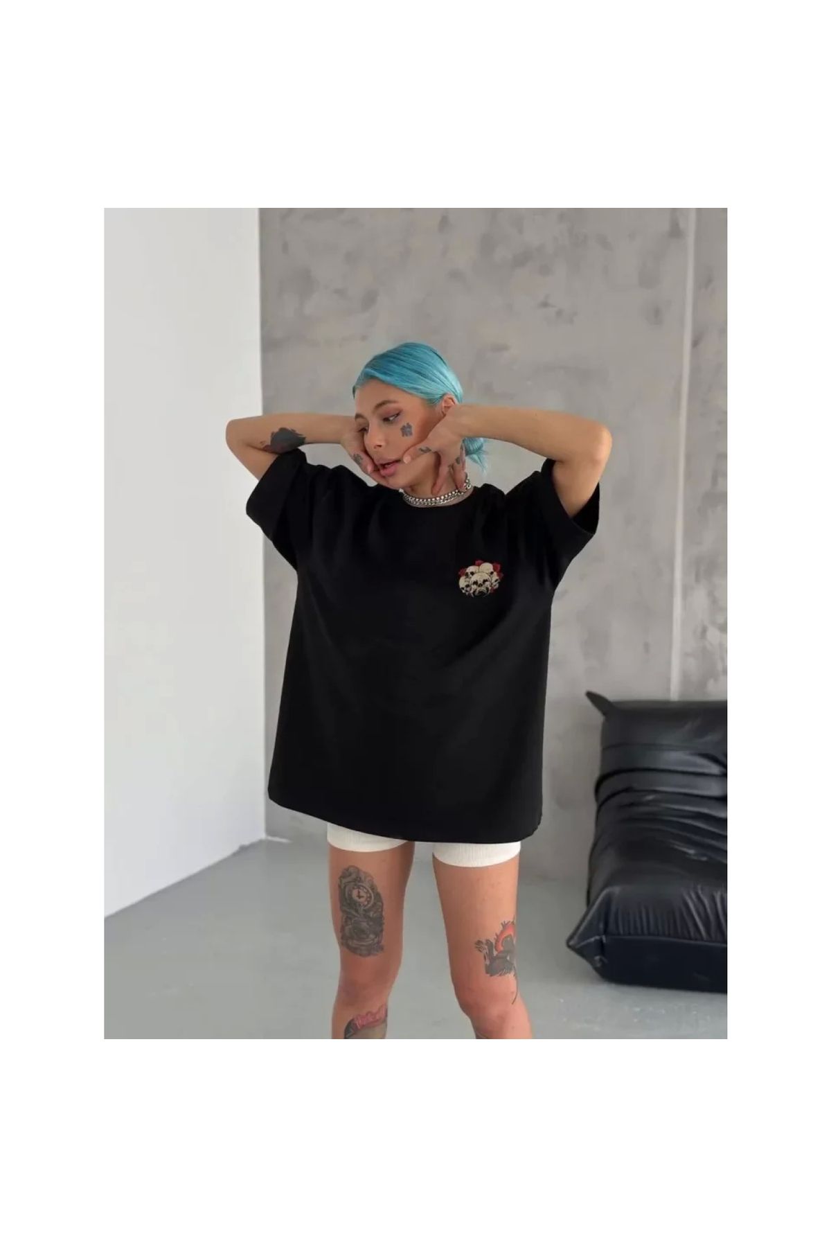 Narnuga Unisex Bisiklet Yaka Baskılı Oversize TShirt