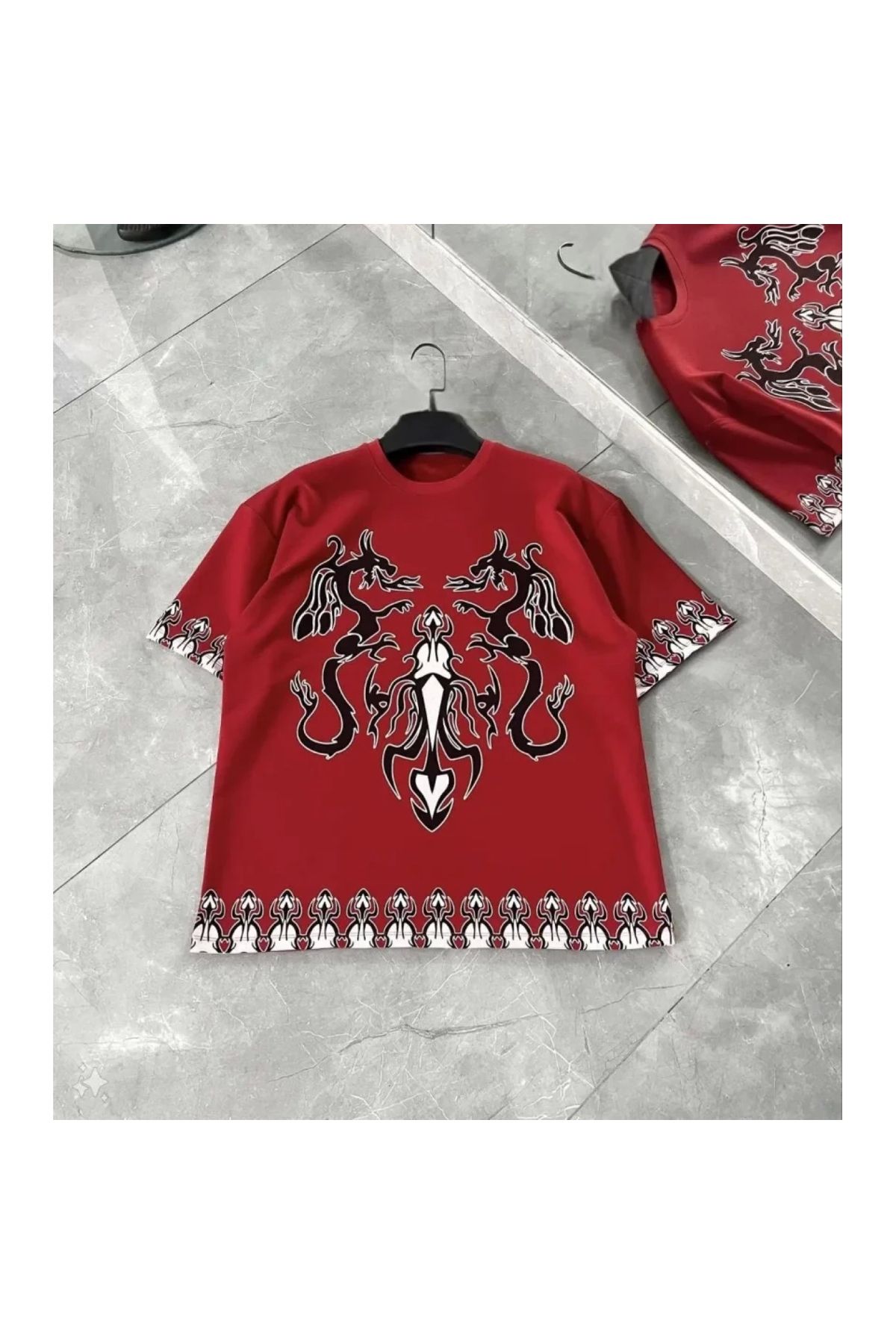 Narnuga Unisex Bisiklet Yaka Baskılı Oversize TShirt