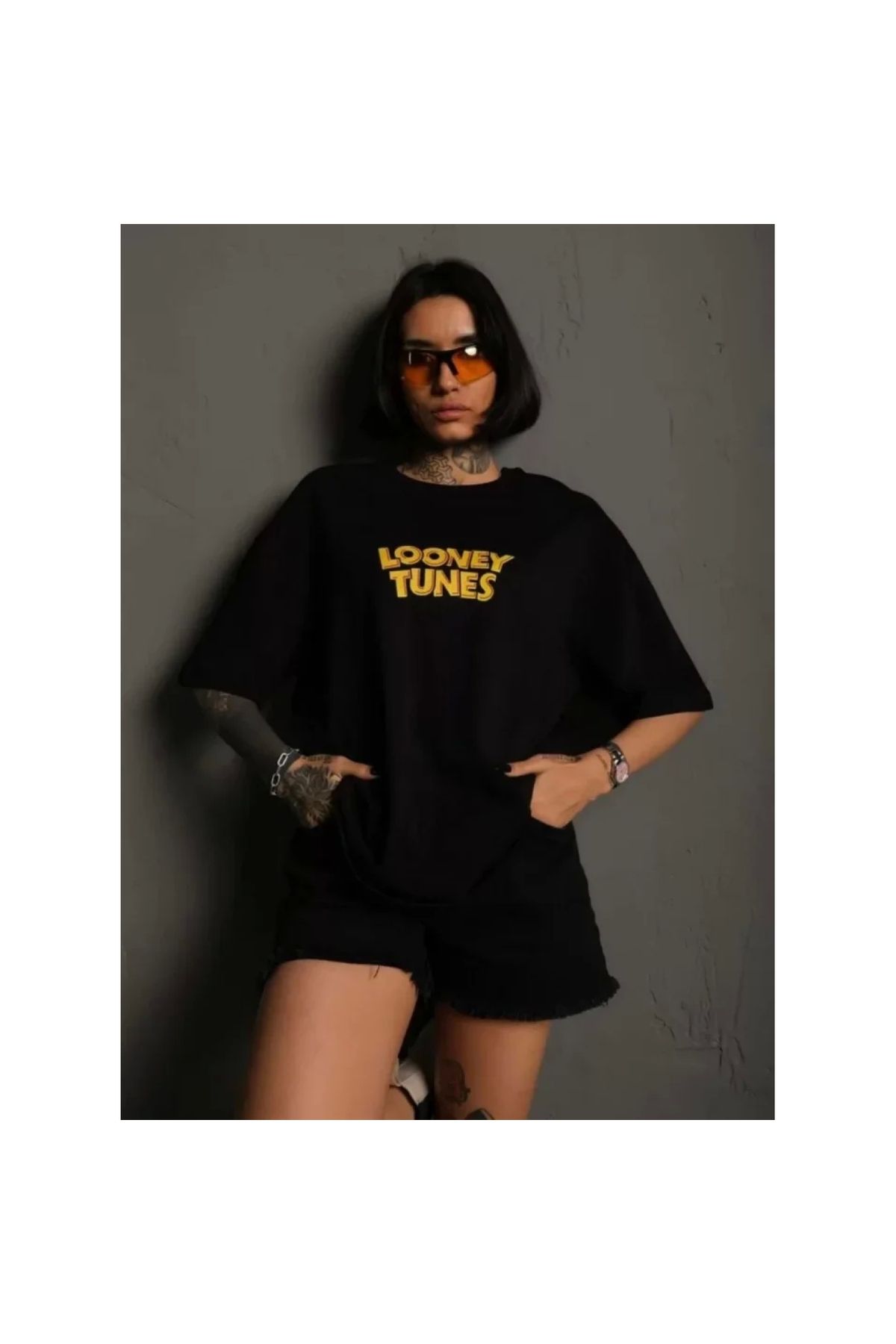Narnuga Unisex Bisiklet Yaka Baskılı Oversize TShirt