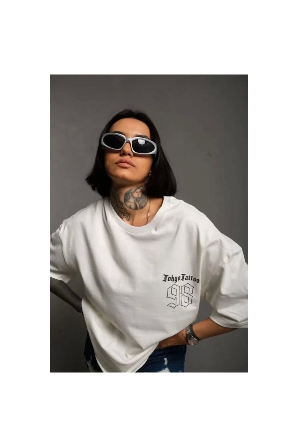 Narnuga Unisex Bisiklet Yaka Baskılı Oversize TShirt