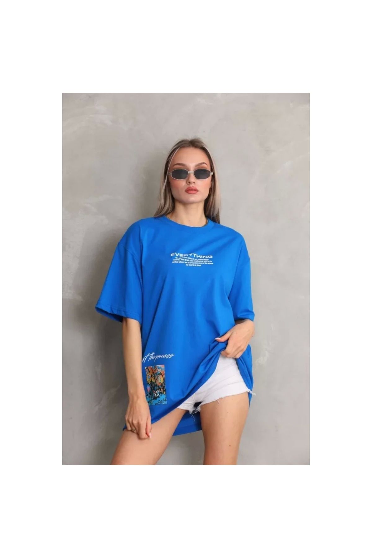 Narnuga Unisex Bisiklet Yaka Baskılı Oversize TShirt