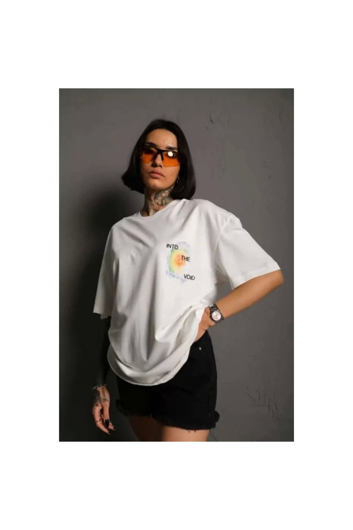 Narnuga Unisex Bisiklet Yaka Baskılı Oversize TShirt