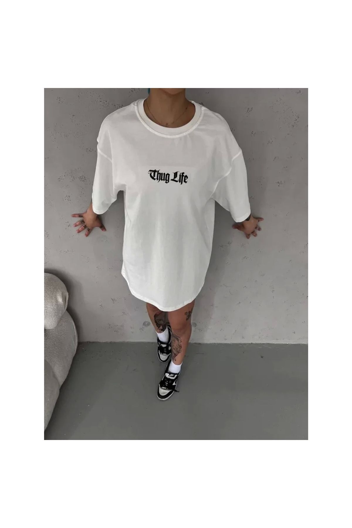 Narnuga Unisex Bisiklet Yaka Baskılı Oversize TShirt