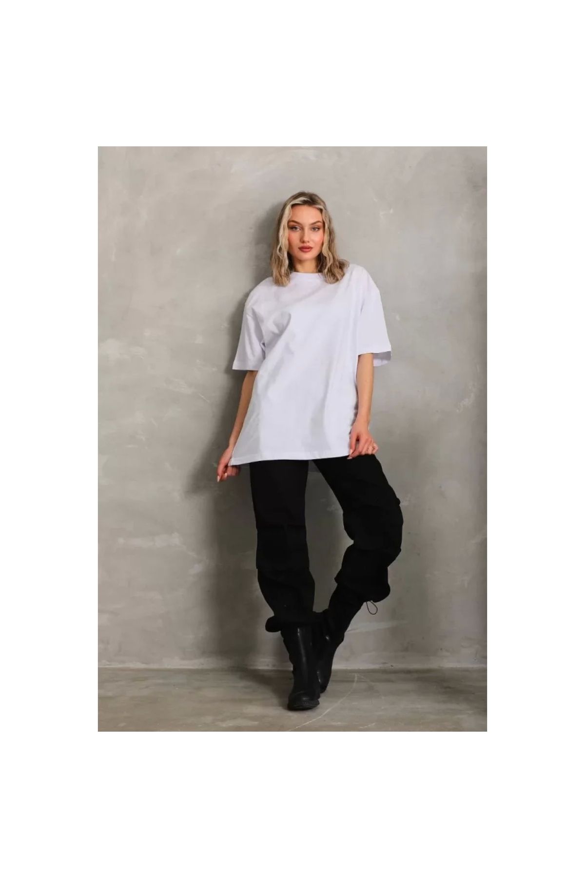 Narnuga Unisex Bisiklet Yaka 20/1 Düz Oversize TShirt