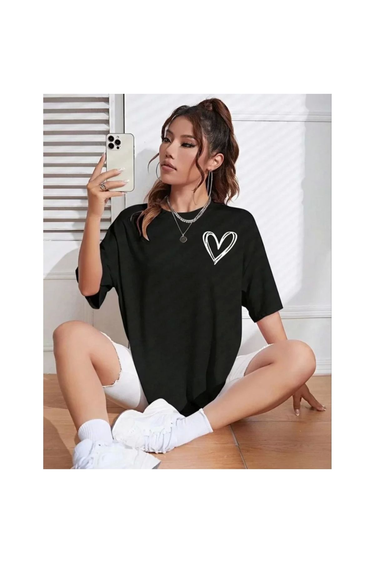 Narnuga Bisiklet Yaka Baskılı Oversize TShirt