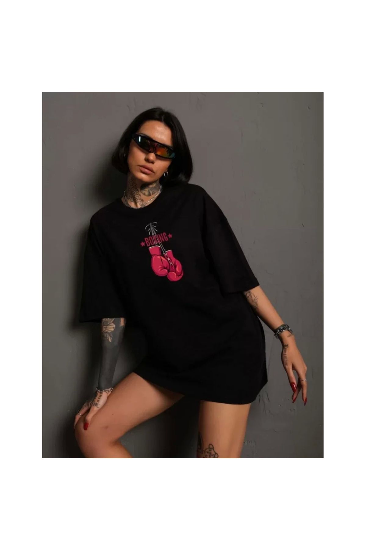 Narnuga Unisex Bisiklet Yaka Baskılı Oversize TShirt