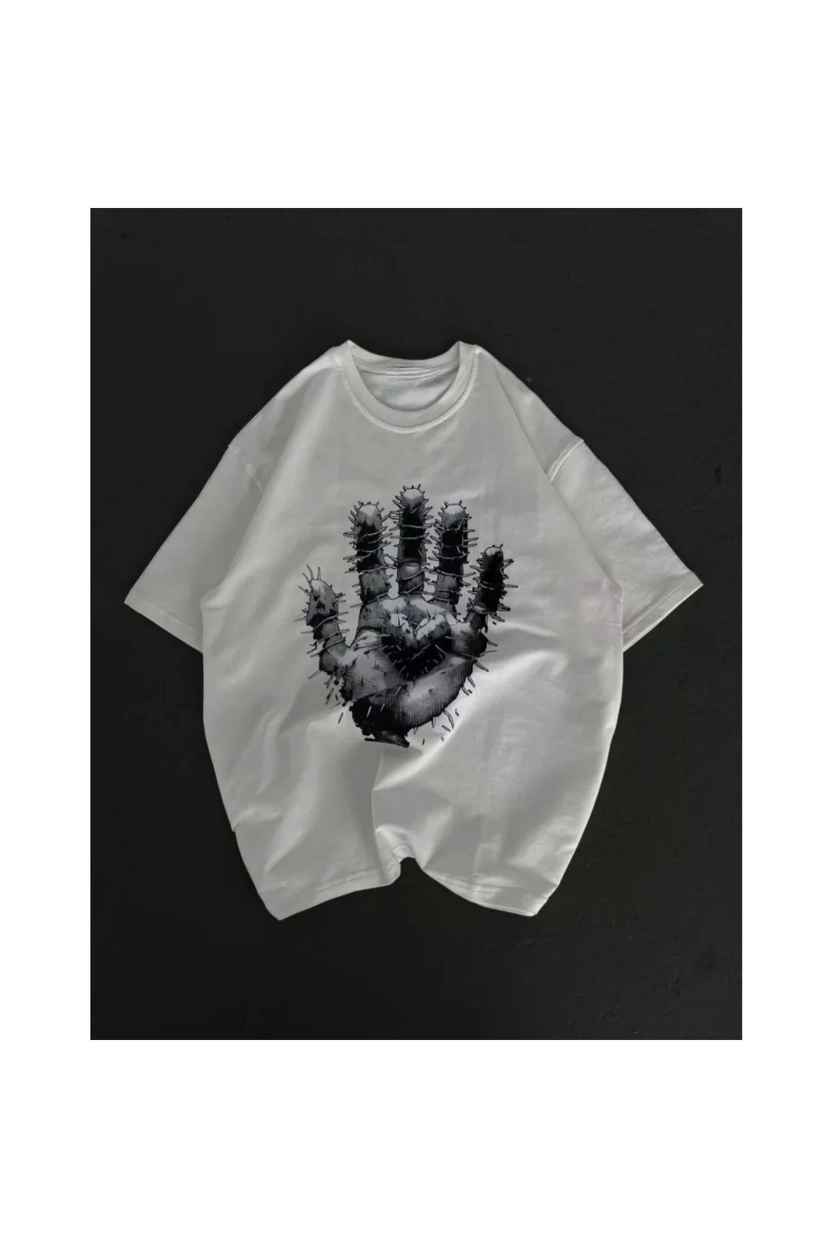 Narnuga Unisex Bisiklet Yaka Baskılı Oversize TShirt