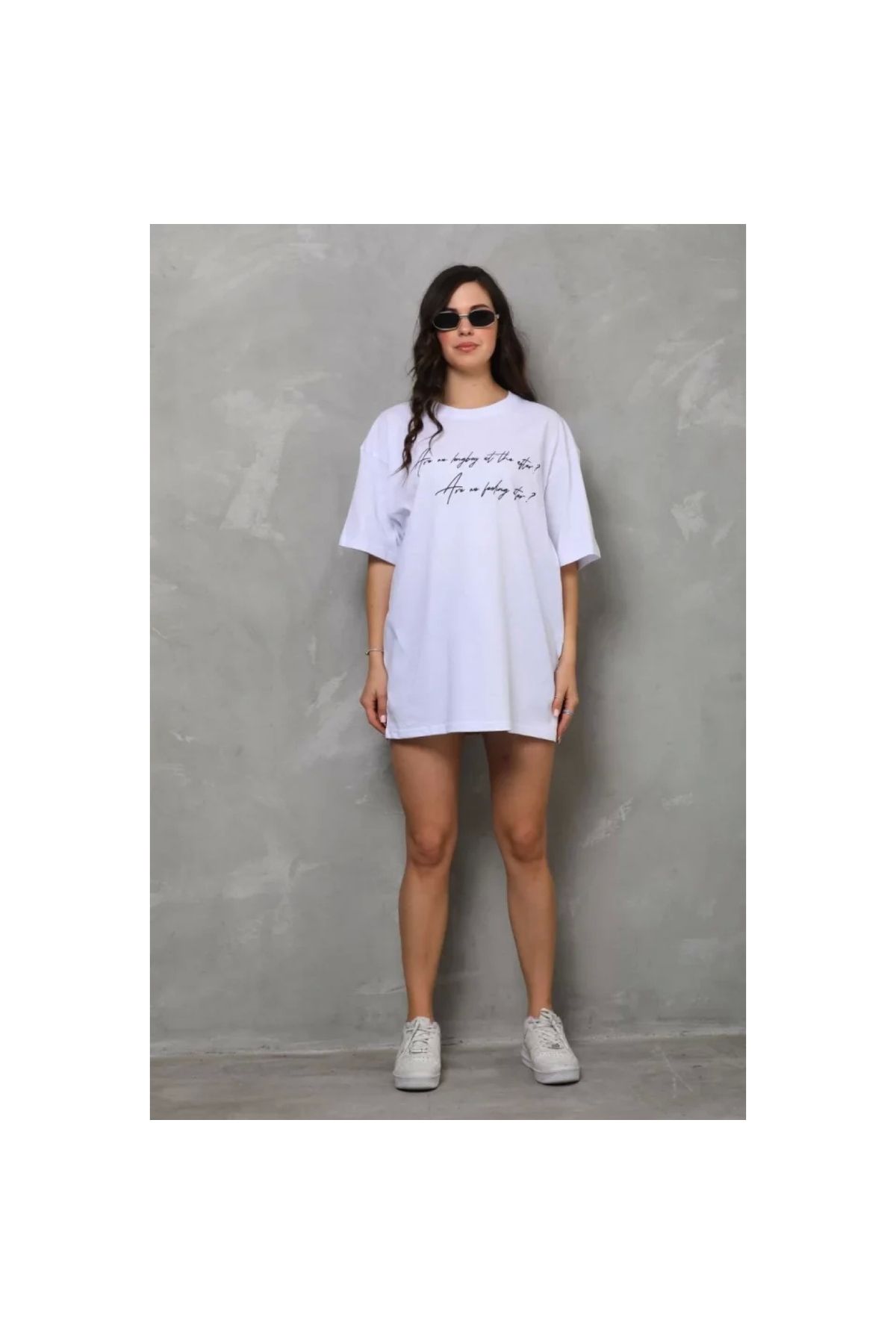 Narnuga Unisex Bisiklet Yaka Baskılı Oversize TShirt