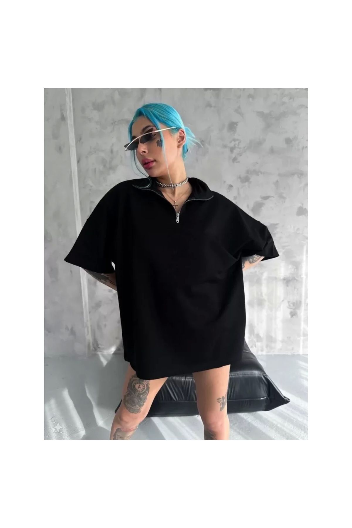 Narnuga Unisex Yarım Fermuarlı Basic TShirt