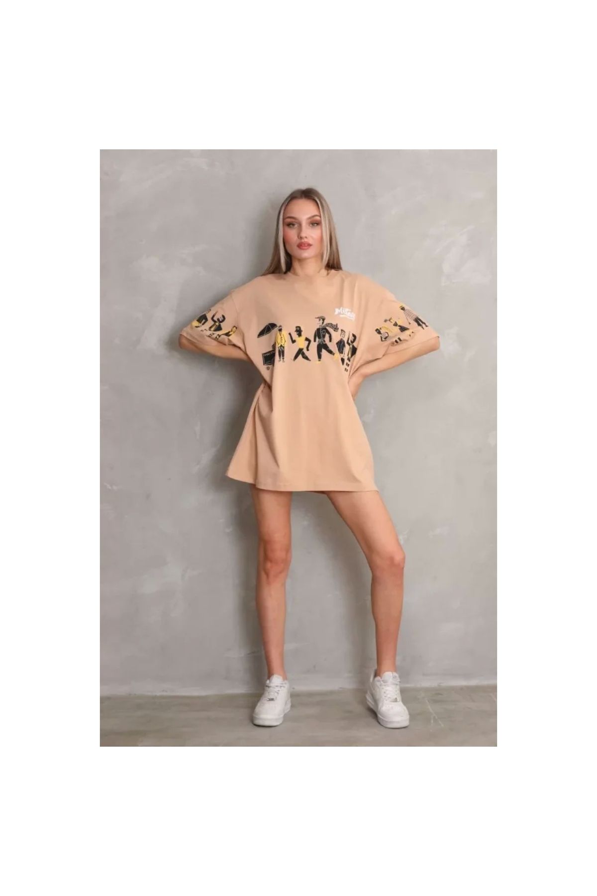 Narnuga Unisex Bisiklet Yaka Baskılı Oversize TShirt