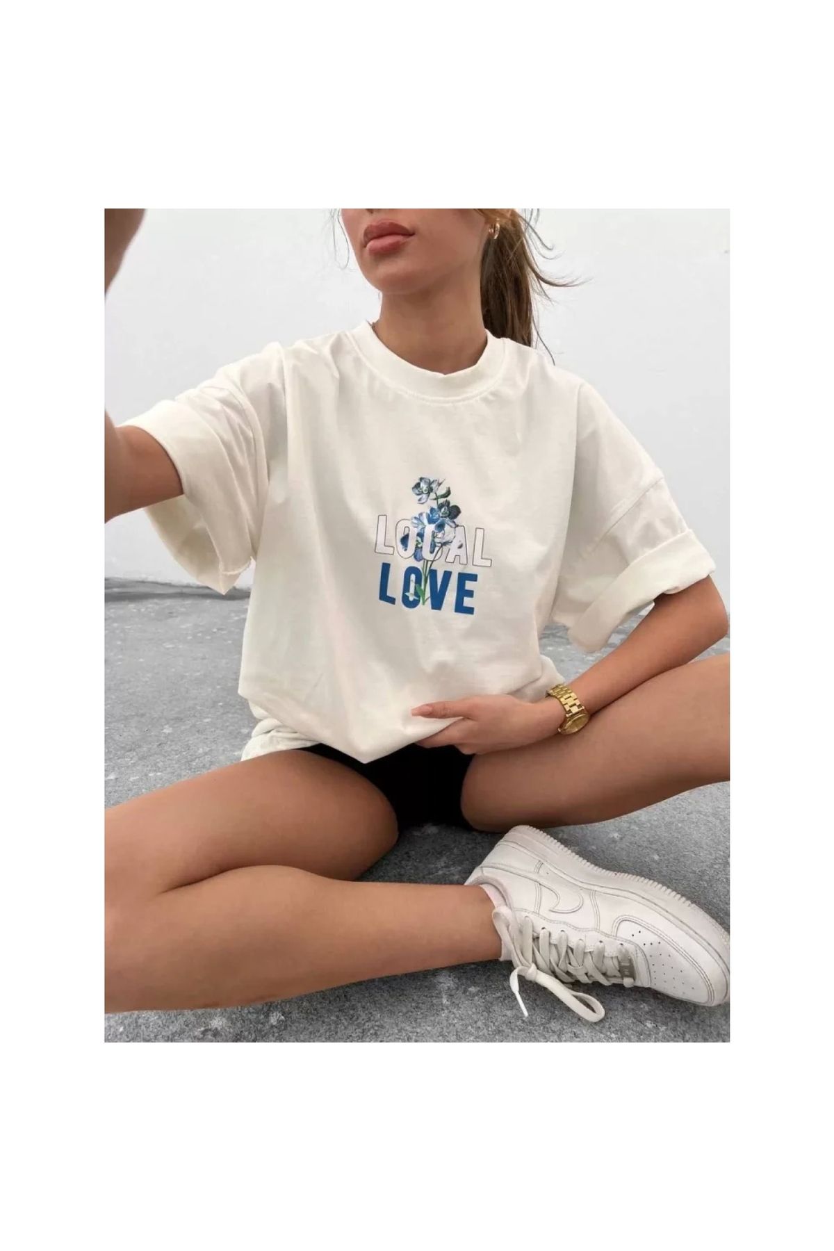 Narnuga Unisex Bisiklet Yaka Baskılı Oversize TShirt