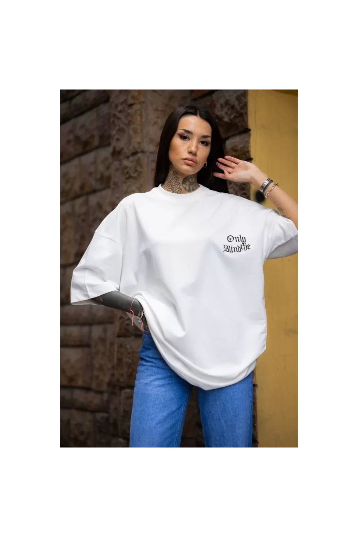 Narnuga Unisex Bisiklet Yaka Baskılı Oversize TShirt